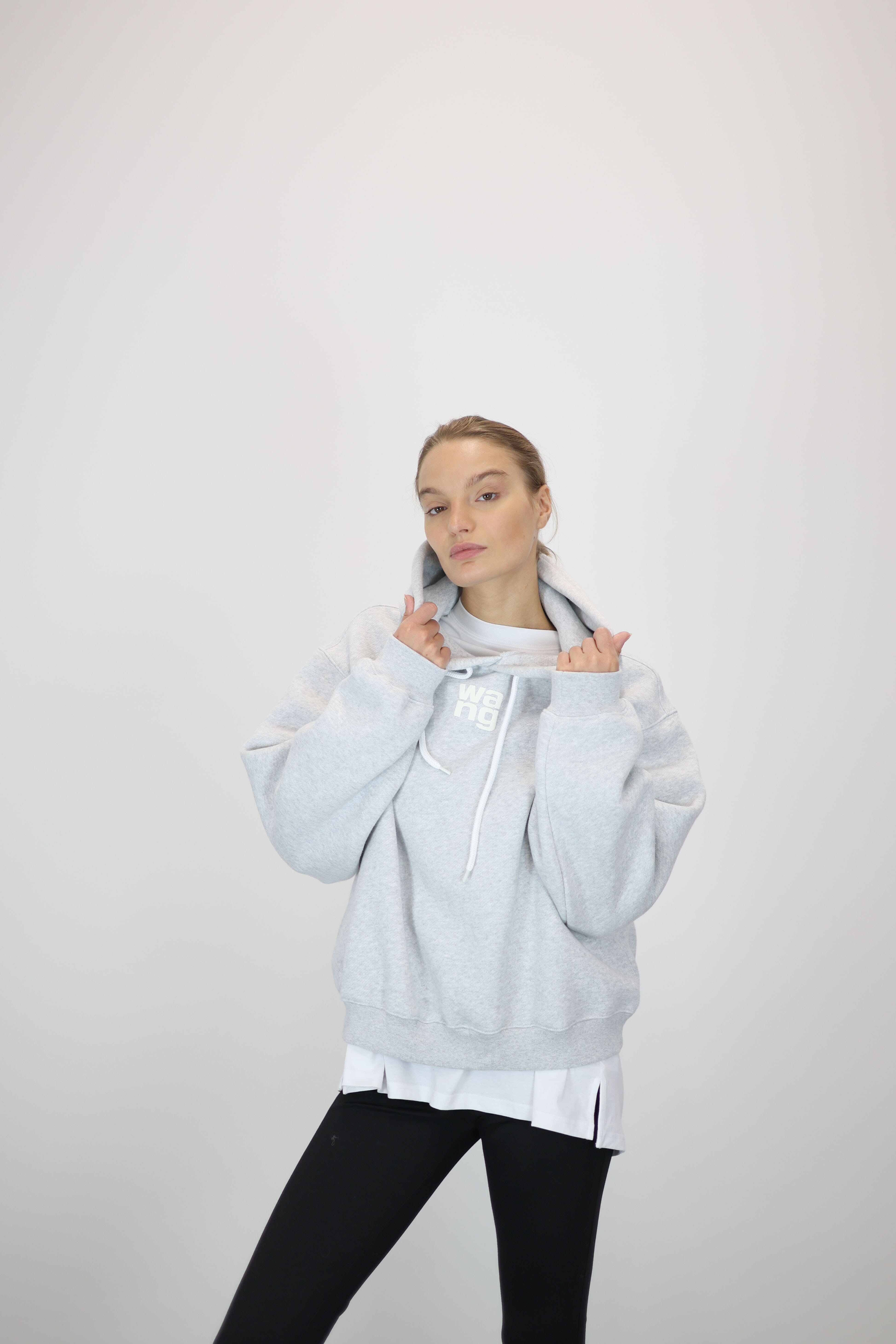 THE ESSENTIAL TERRY HOODIE WITH PAINT LOGO IN GREY SWEATSHIRT ALEXANDER WANG