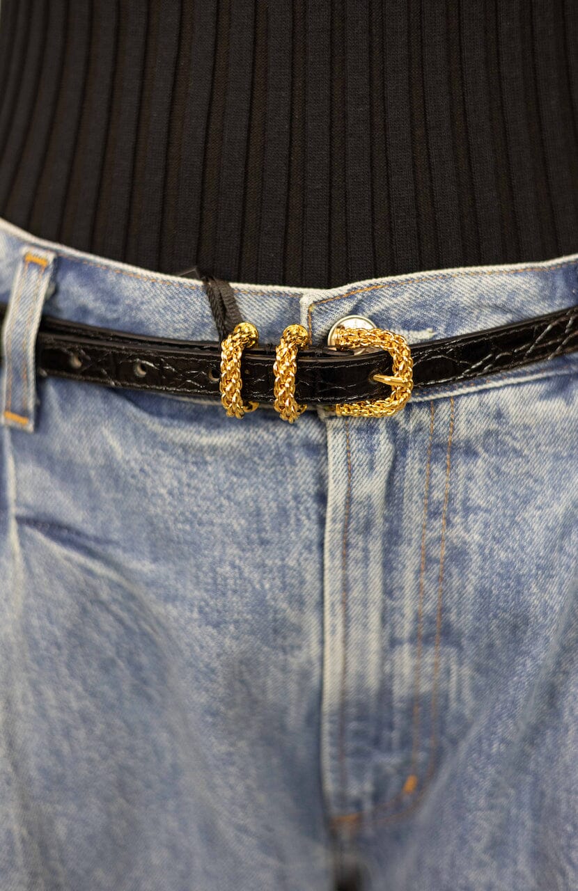 KAT BLACK CROCO EMBOSSED LEATHER BELT BELT BY FAR
