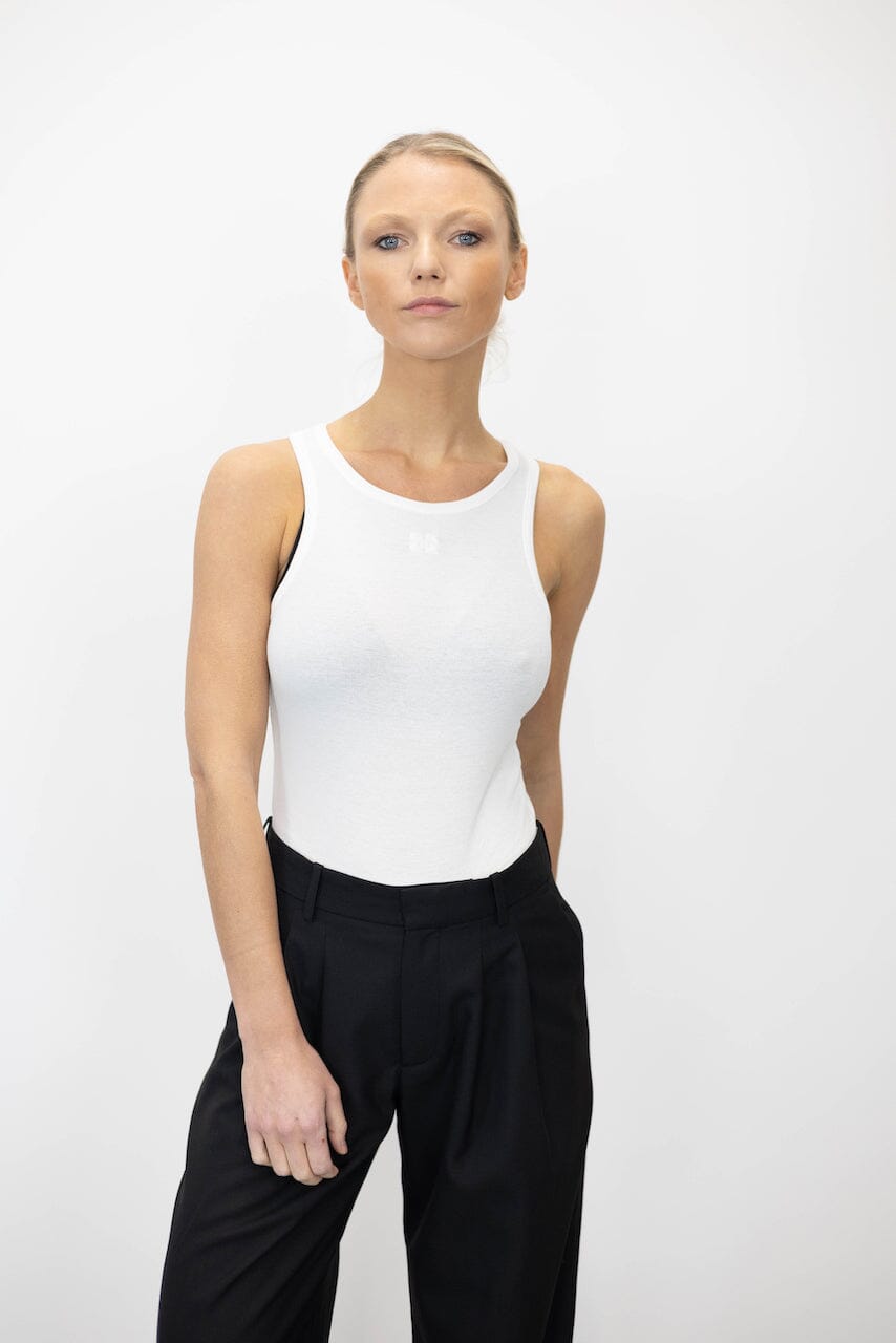 SOFT COTTON RIBBED LOGO TANK TOP IN WHITE TOP GANNI 