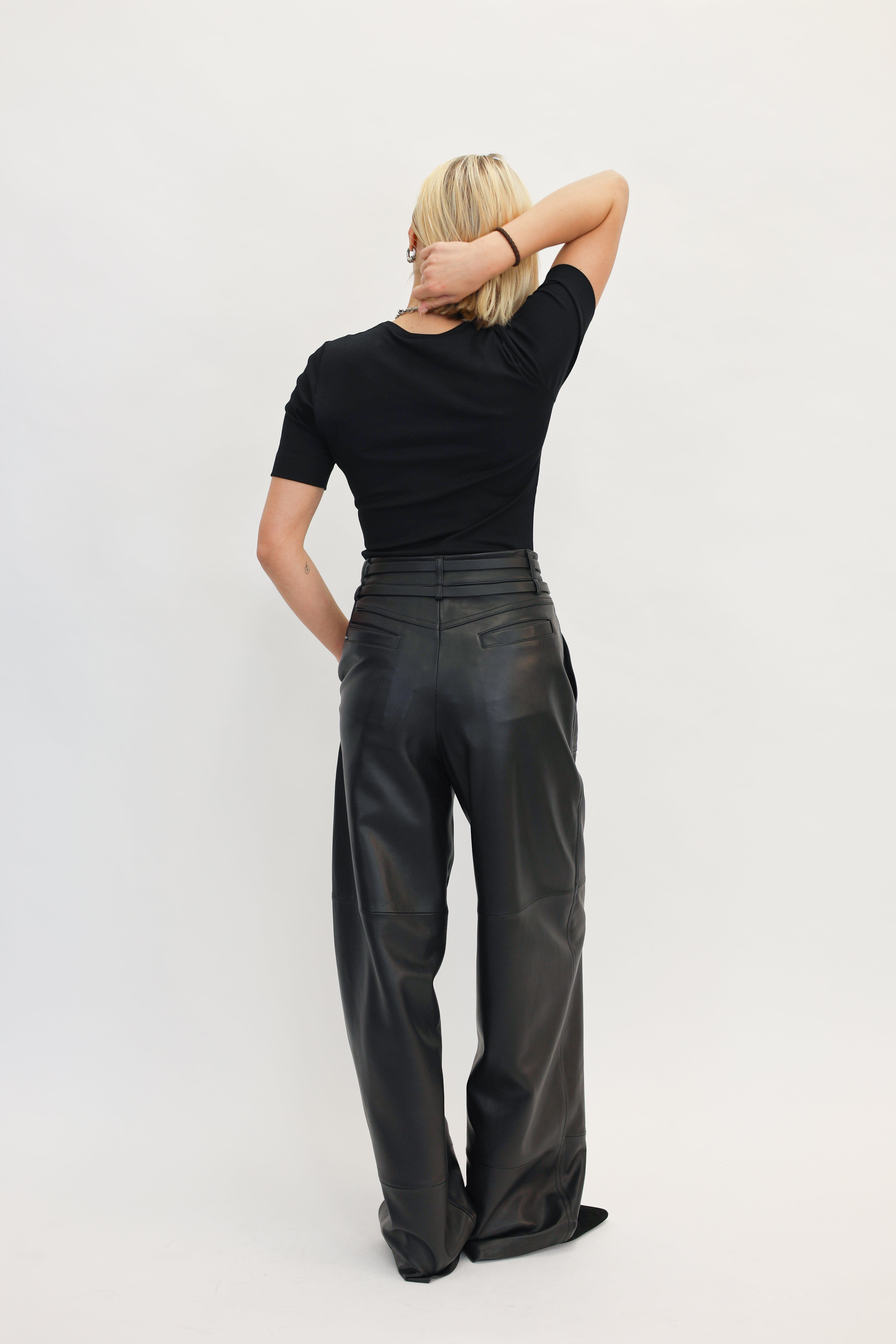 SOFT COTTON RIB SHORT SLEEVE T-SHIRT IN BLACK TOP GANNI