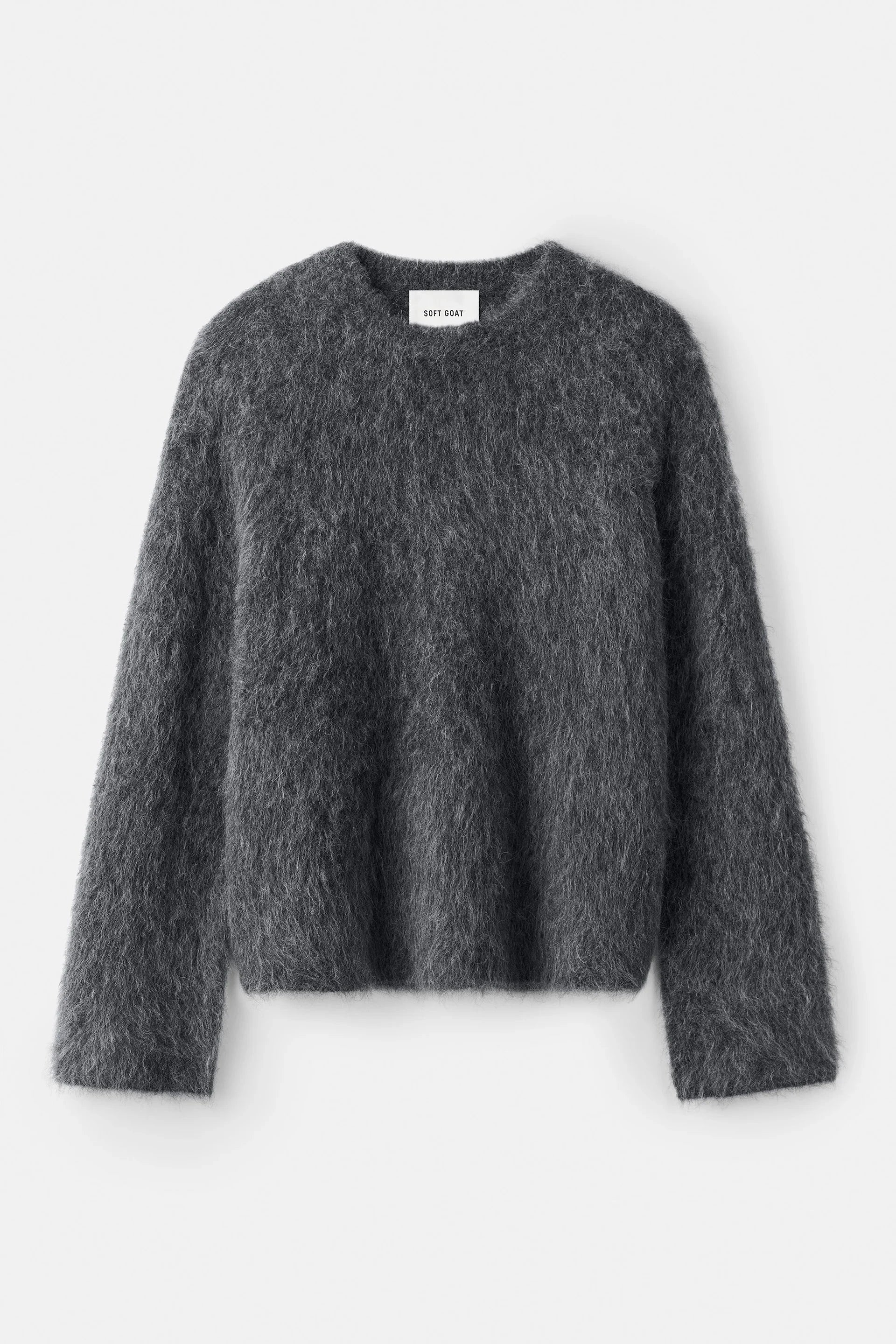 ALPACA CREWNECK IN ANTHRACITE MELANGE KNIT SOFT GOAT