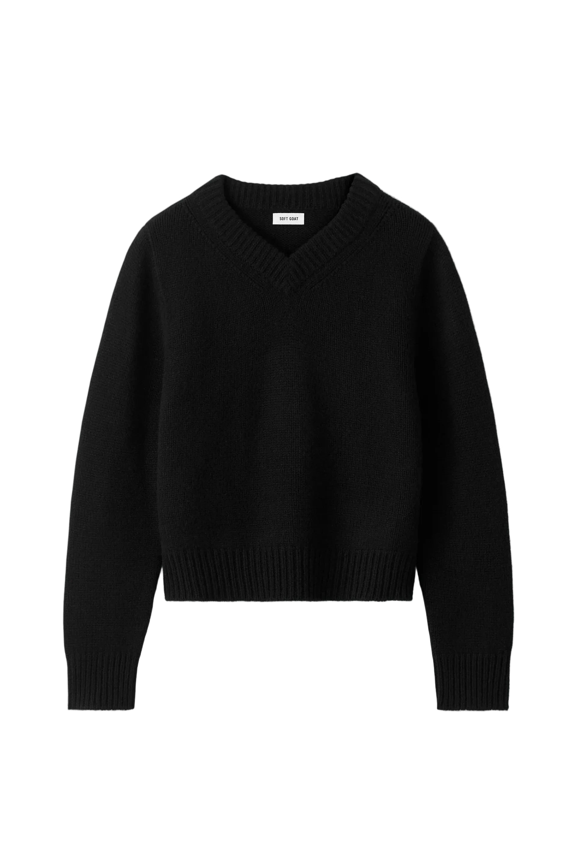 CHUNKY V-NECK IN BLACK KNIT SOFT GOAT
