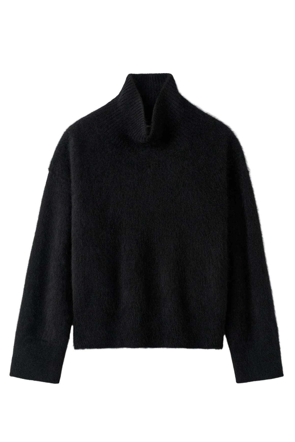 BRUSHED BOYFRIEND TURTLENECK IN BLACK KNIT SOFT GOAT