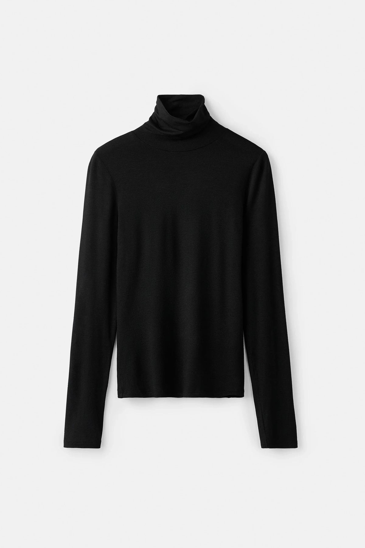 LIGHTWEIGHT JERSEY TURTLENECK IN BLACK KNIT SOFT GOAT