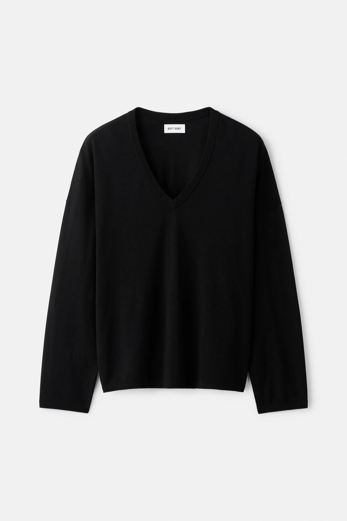 FEATHERLIGHT V-NECK IN BLACK KNIT SOFT GOAT