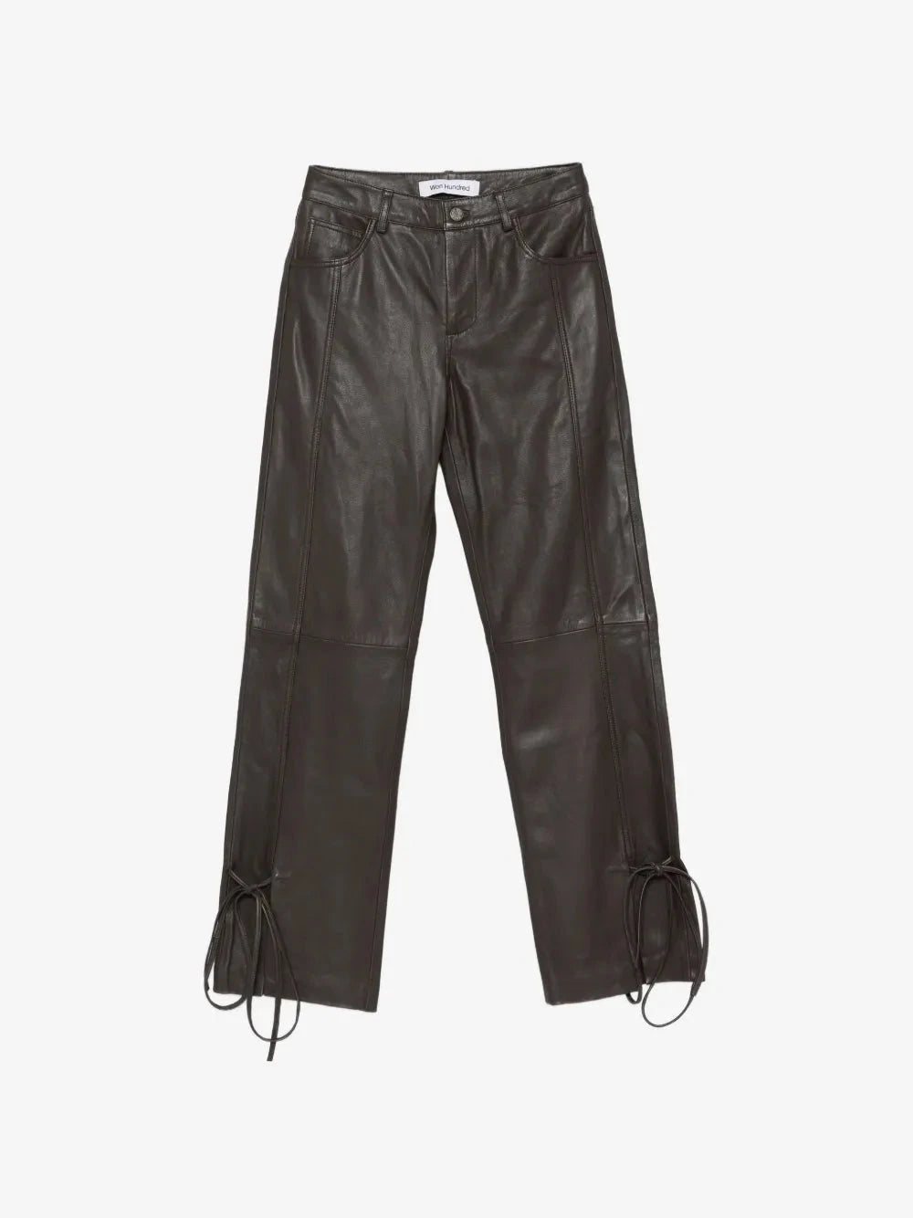 BELLA STRING LEATHER PANTS IN DARK BROWN PANTS WON HUNDRED