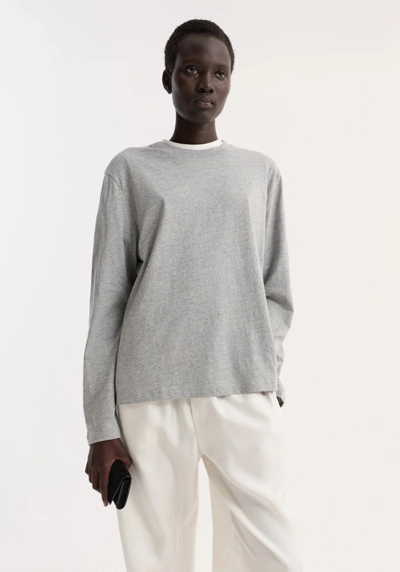 SLUB JERSEY LONG SLEEVE IN LIGHT GREY TOP ROHE