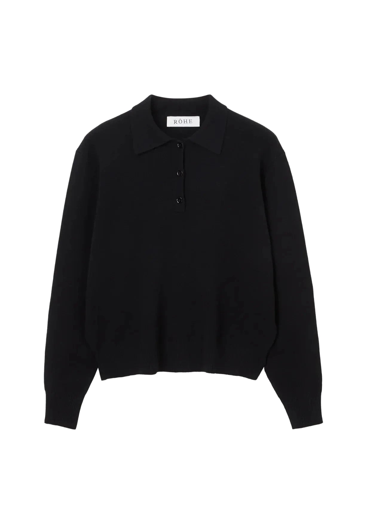 COMPACT KNITTED POLO IN BLACK KNIT ROHE