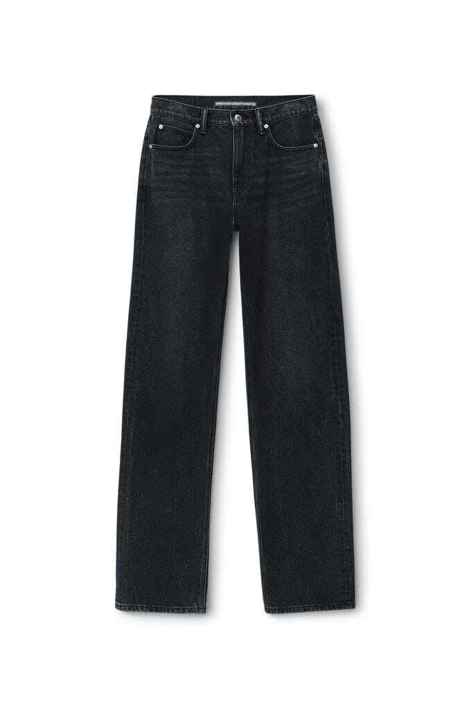 ALEXANDER WANG-EZ-MID RISE RELAXED STRAIGHT BACK POCKET EMBOSS-GREY AGED JEANS ALEXANDER WANG