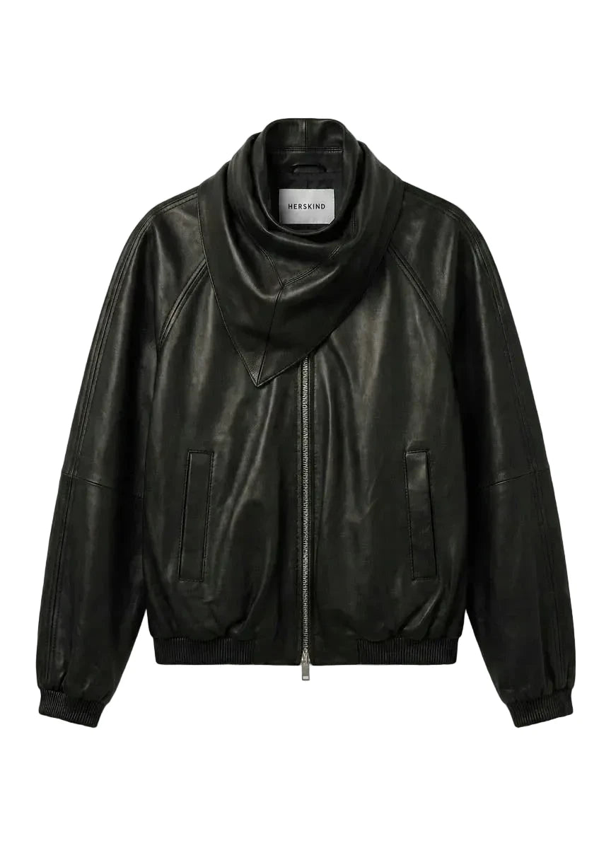 YVETTE LEATHER BOMBER JACKET IN BLACK JACKET HERSKIND