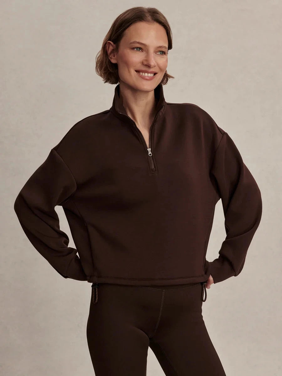 SIAN CROPPED HALF ZIP SWEAT IN COFFEE BEAN SWEATSHIRT VARLEY