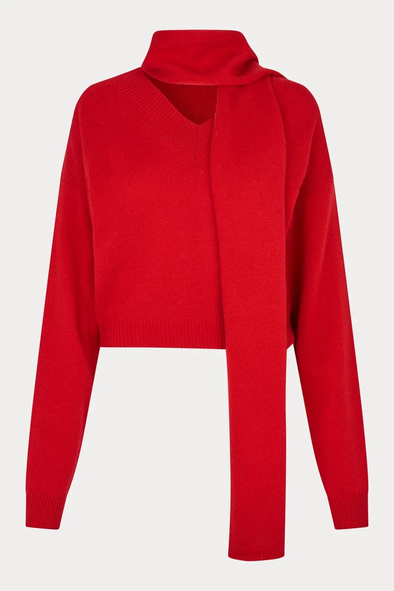 ALVIN V-NECK JUMPER IN RED KNIT OVAL SQUARE