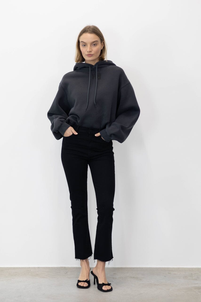 THE ESSENTIAL TERRY HOODIE WITH LOGO IN SOFT OBSIDIAN HOODIE ALEXANDER WANG