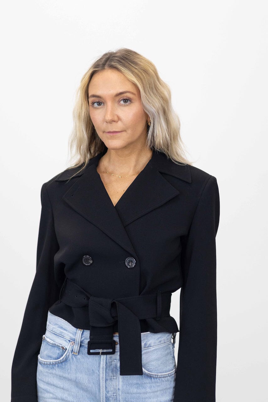 DOUBLE BREASTED CREPE CROP TRENCH COAT THEORY 