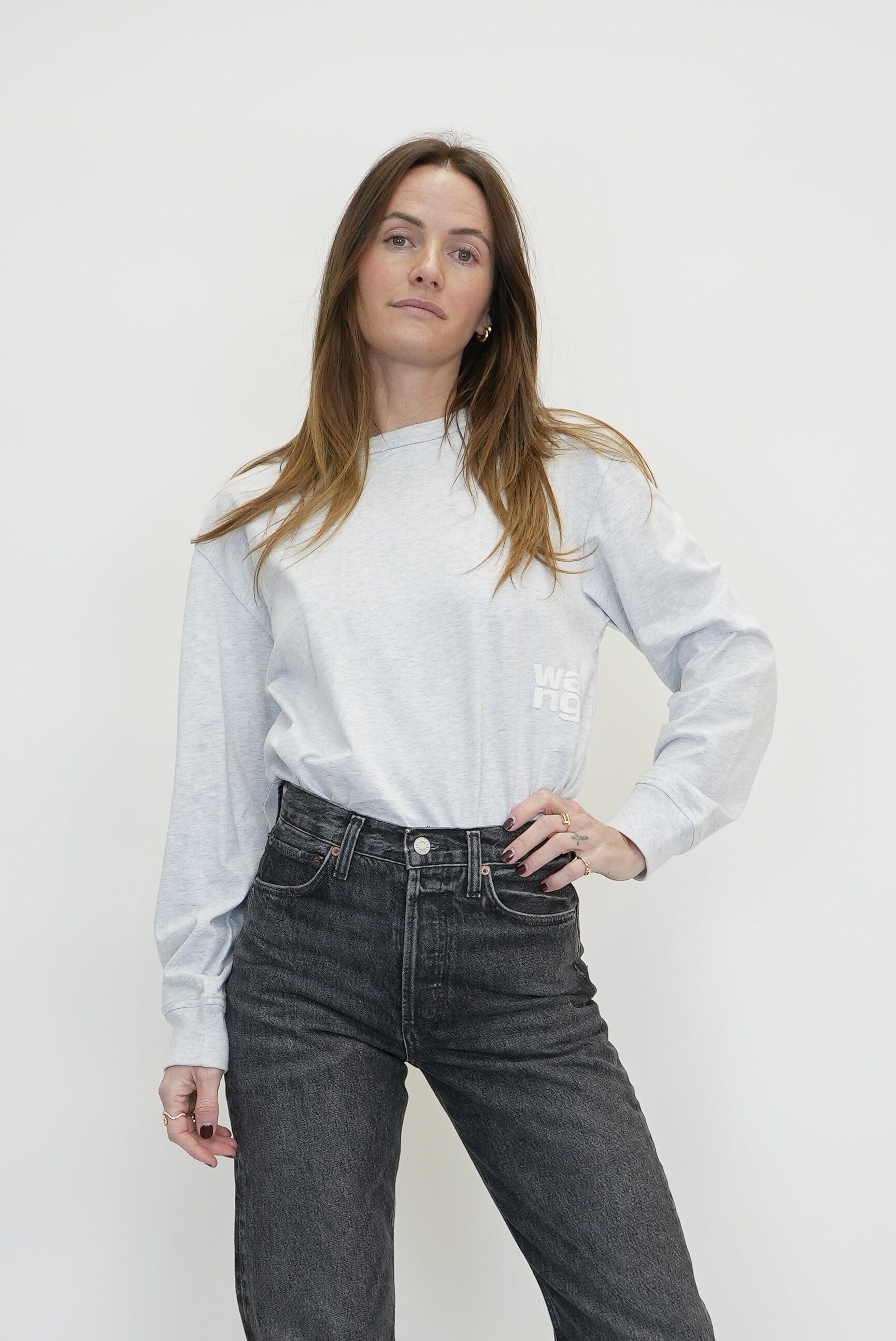 ESSENTIAL JSY LS TEE W/ PUFF LOGO & BOUND NECK SWEATSHIRT ALEXANDER WANG