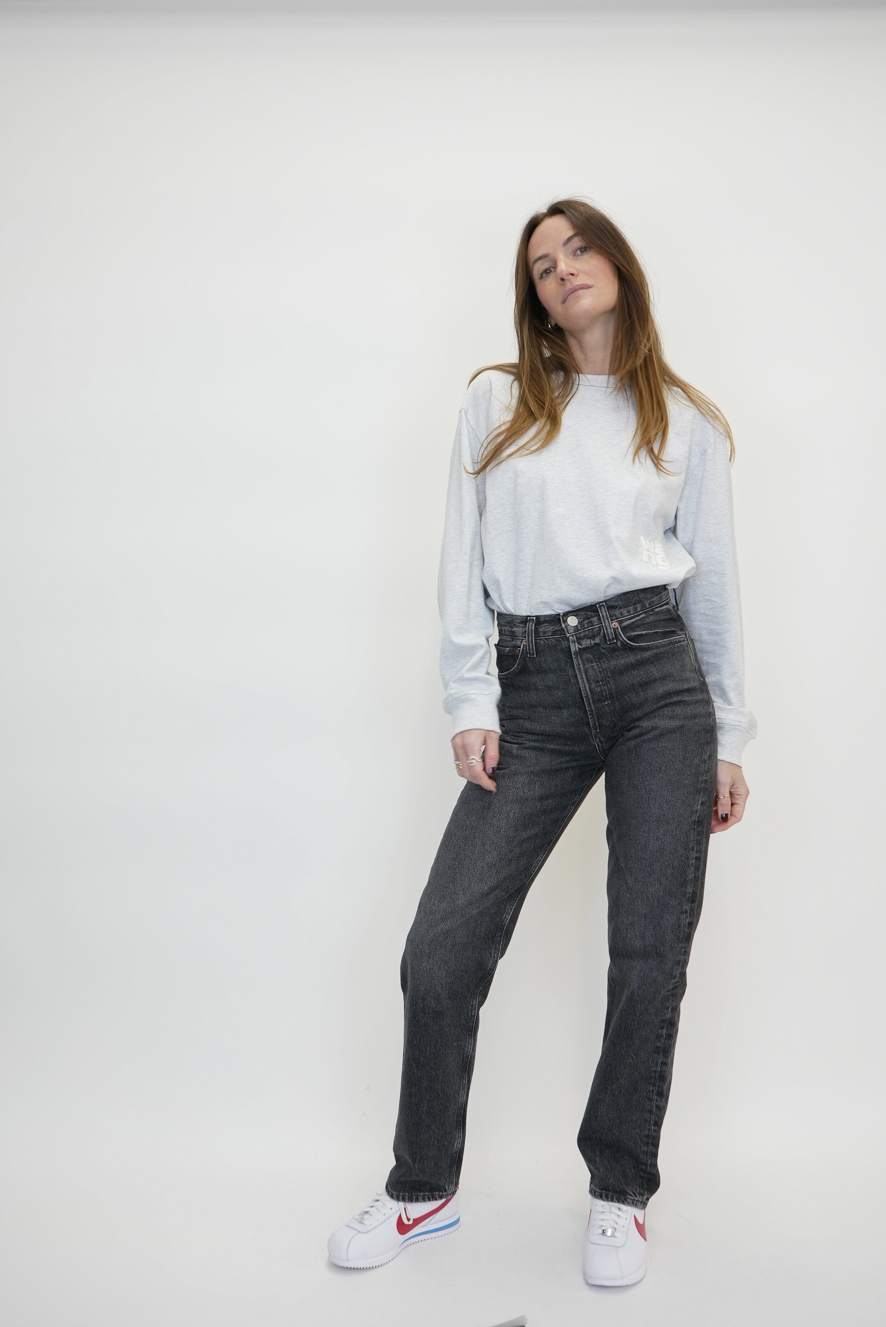 ESSENTIAL JSY LS TEE W/ PUFF LOGO & BOUND NECK SWEATSHIRT ALEXANDER WANG
