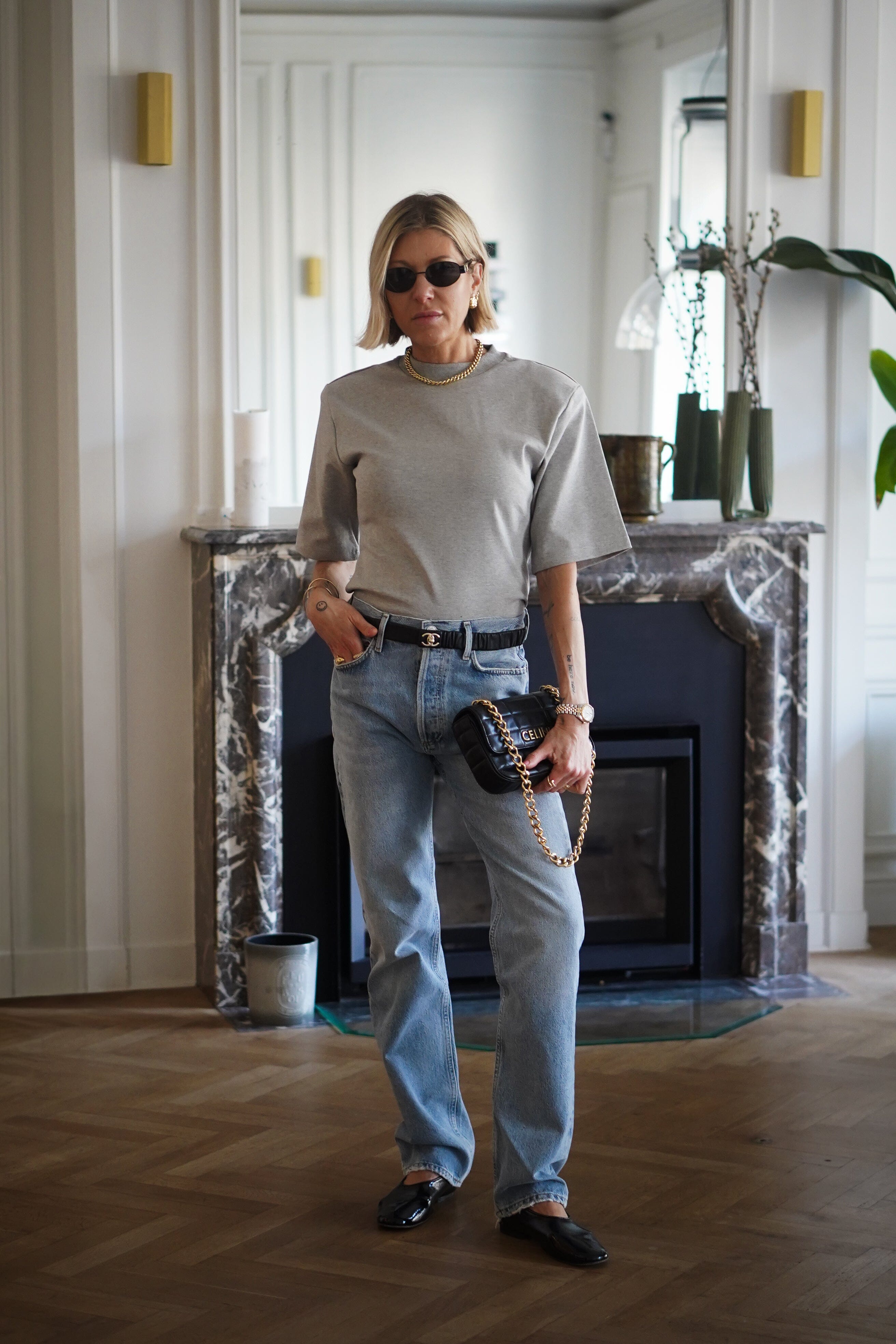 LANA TEE IN GREY MELANGE TEES OVAL SQAURE