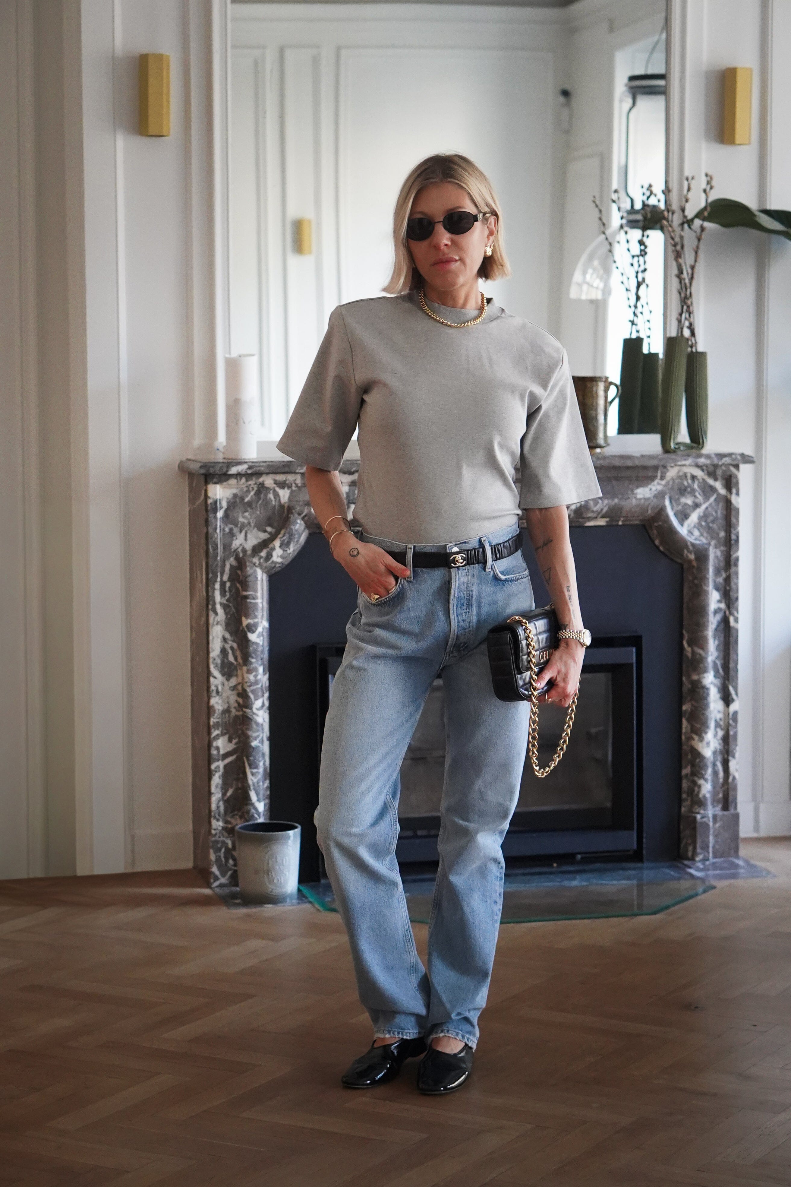 LANA TEE IN GREY MELANGE TEES OVAL SQAURE