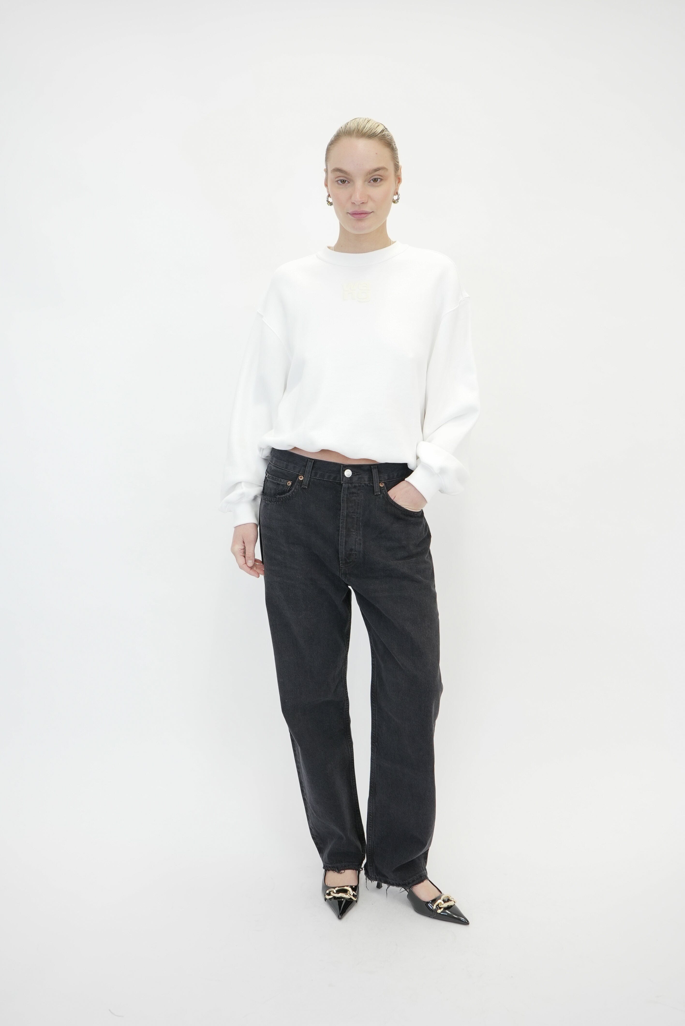 ESSENTIAL TERRY CREW SWEATSHIRT W/ PUFF PAINT LOGO IN WHITE SWEATSHIRT ALEXANDER WANG