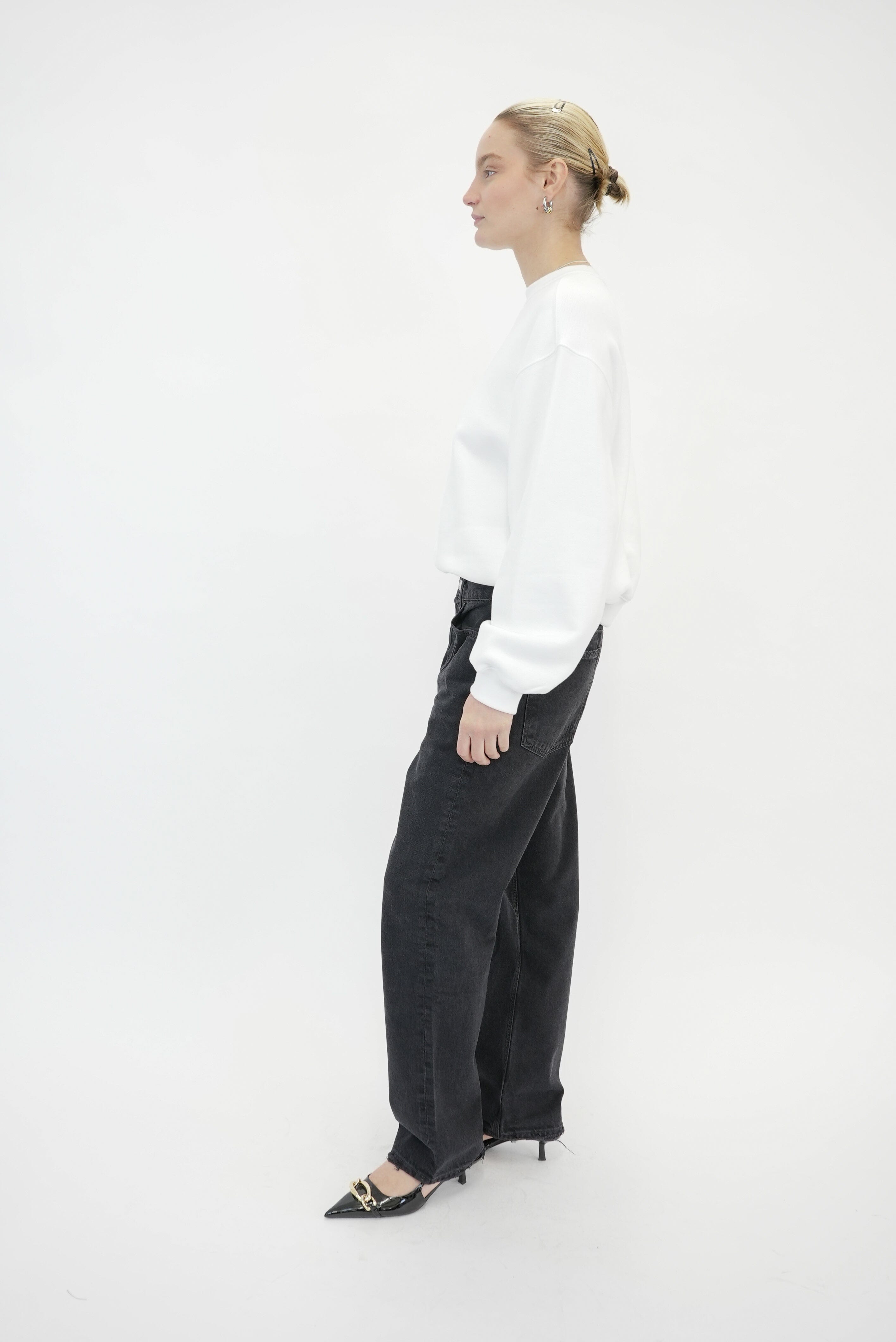 ESSENTIAL TERRY CREW SWEATSHIRT W/ PUFF PAINT LOGO IN WHITE SWEATSHIRT ALEXANDER WANG