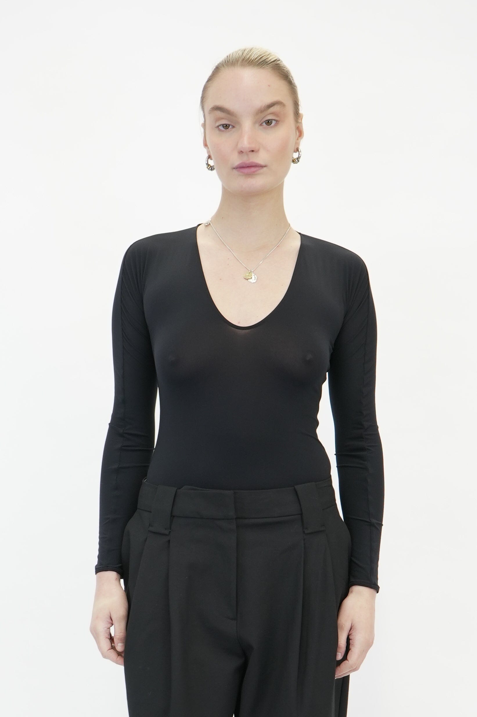 THE V NECK BODY SEMI-SHEER BODYSUIT BODYSUIT WOLFORD