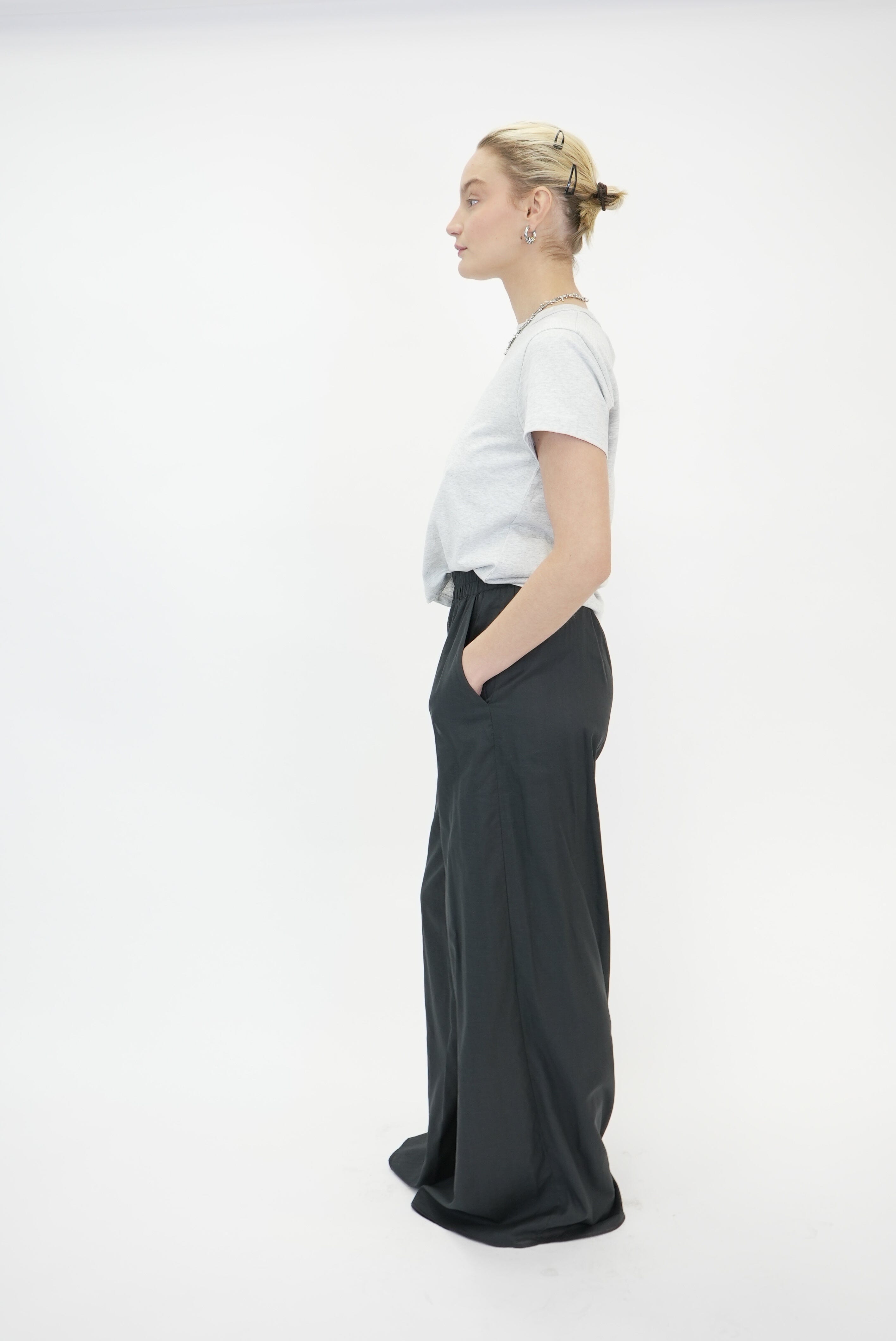 ESSENTIAL JSY SHRUNK TEE W/ PUFF LOGO IN LIGHT HEATHER GREY TOP ALEXANDER WANG