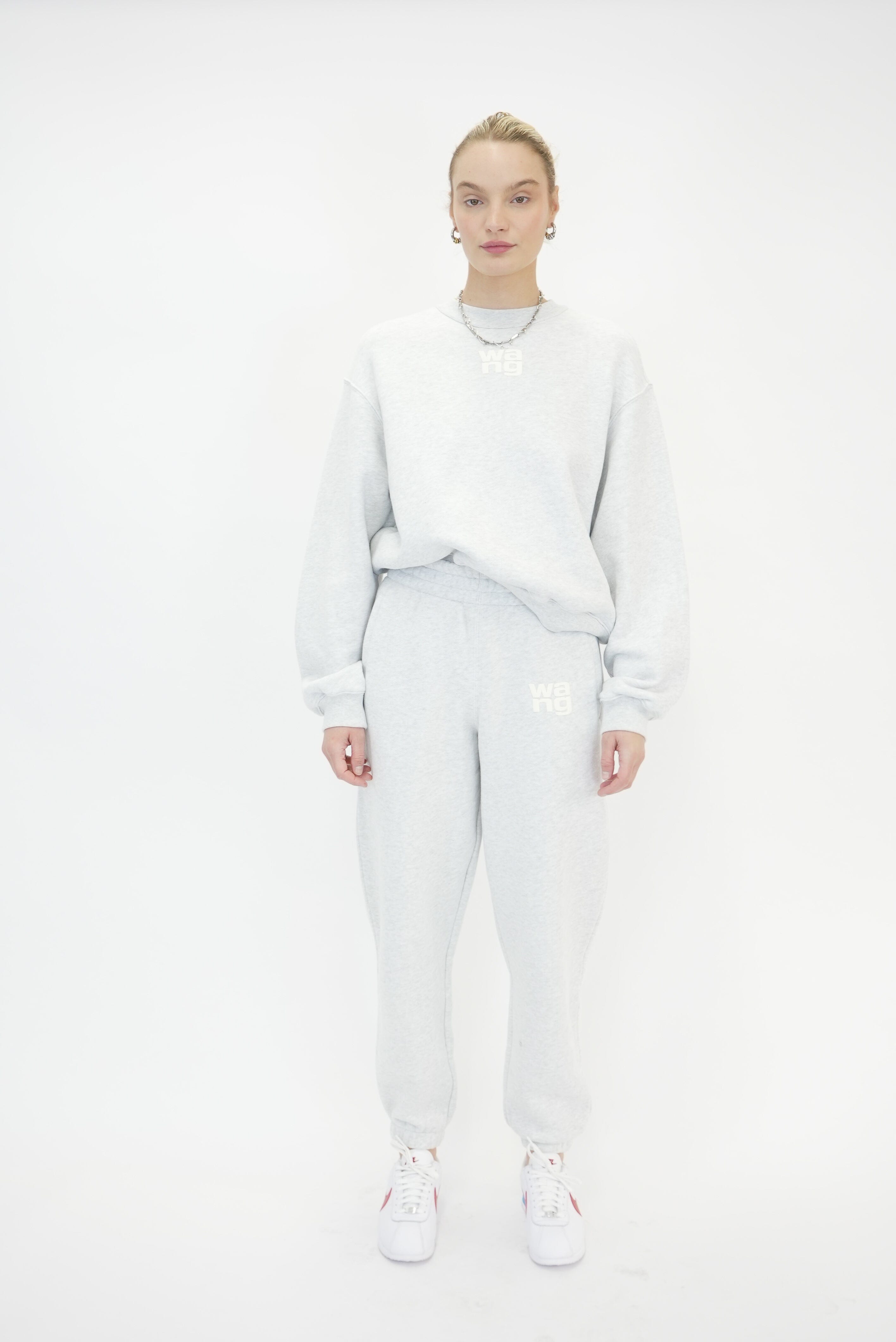 ESSENTIAL TERRY CREW SWEATSHIRT W/ PUFF PAINT LOGO IN LIGHT HEATHER GREY SWEATSHIRT ALEXANDER WANG