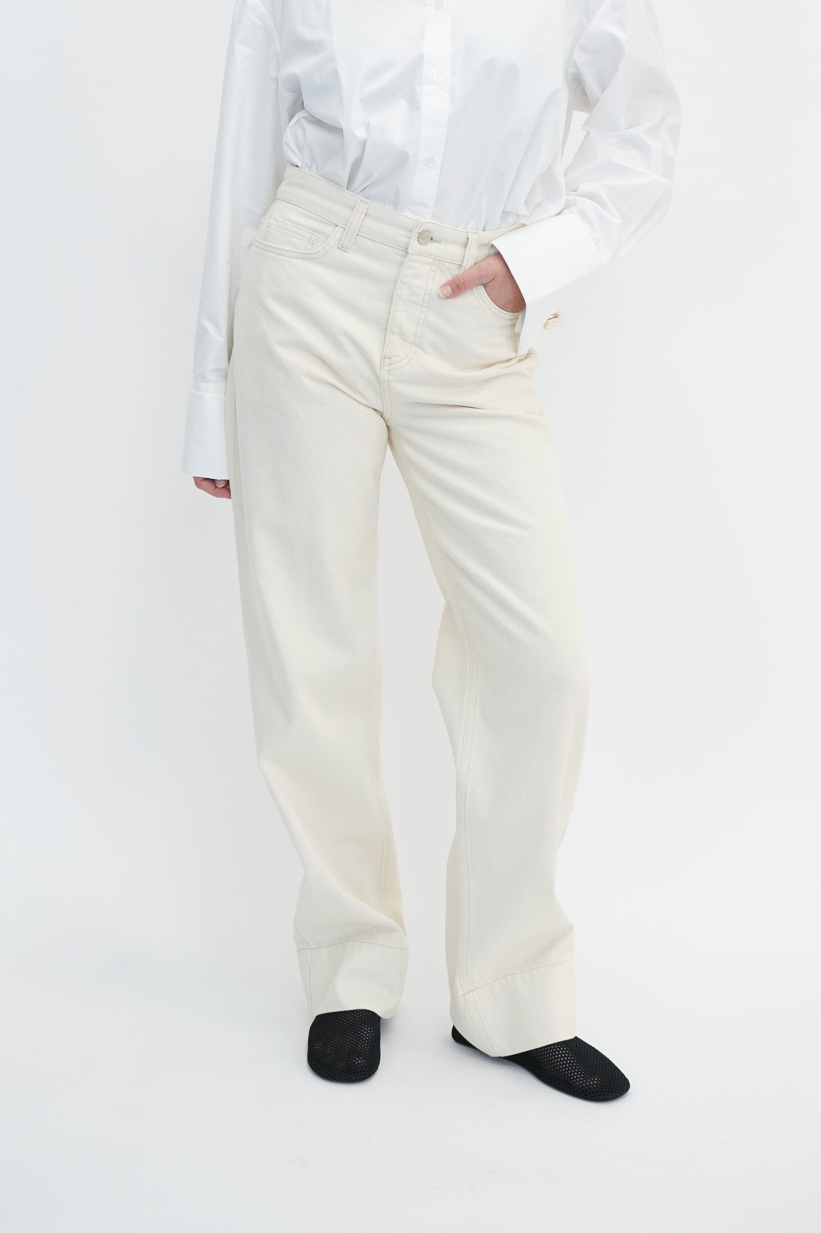 LENA MID WAISTED JEANS IN OFF WHITE JEANS WON HUNDRED