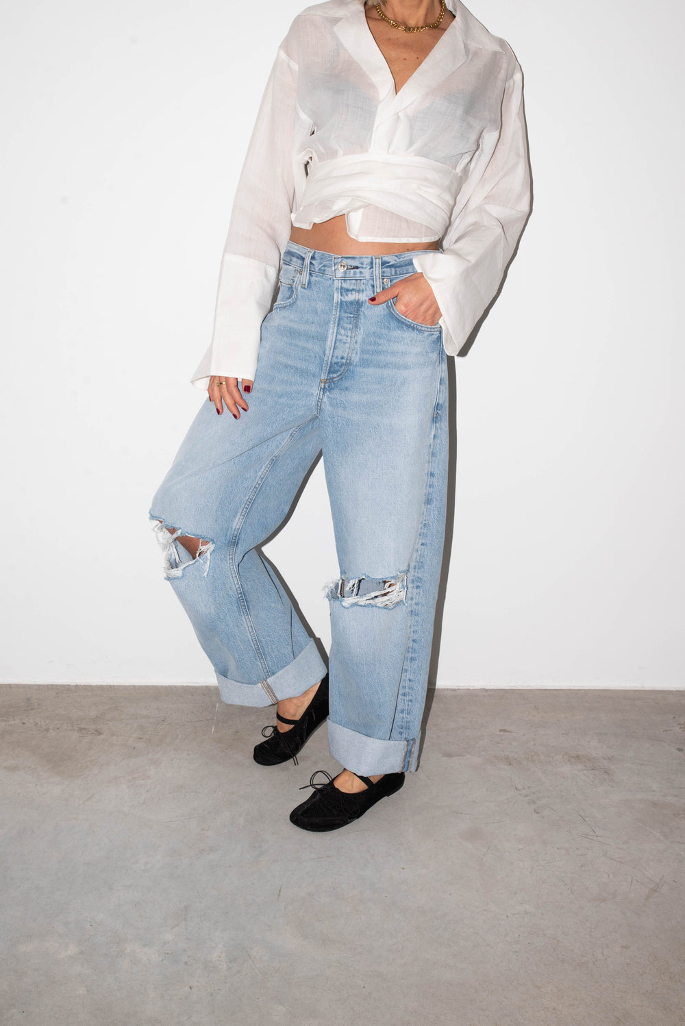 AYLA BAGGY CUFFED CROP RIPPED JEANS IN PAGODA JEANS CITIZENS OF HUMANITY 