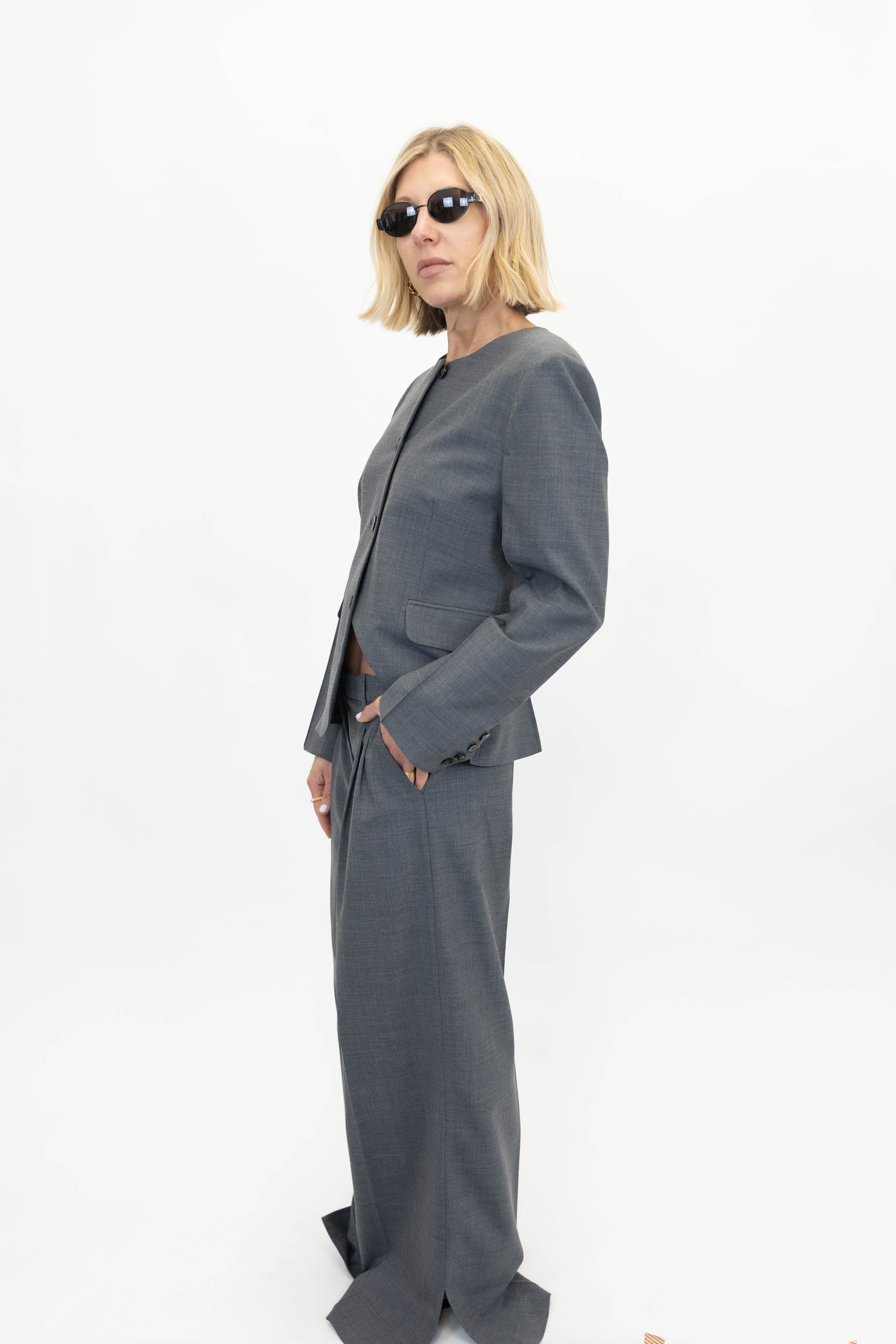 GRAND BACK BLAZER IN GREY MELANGE BLAZER THE GARMENT