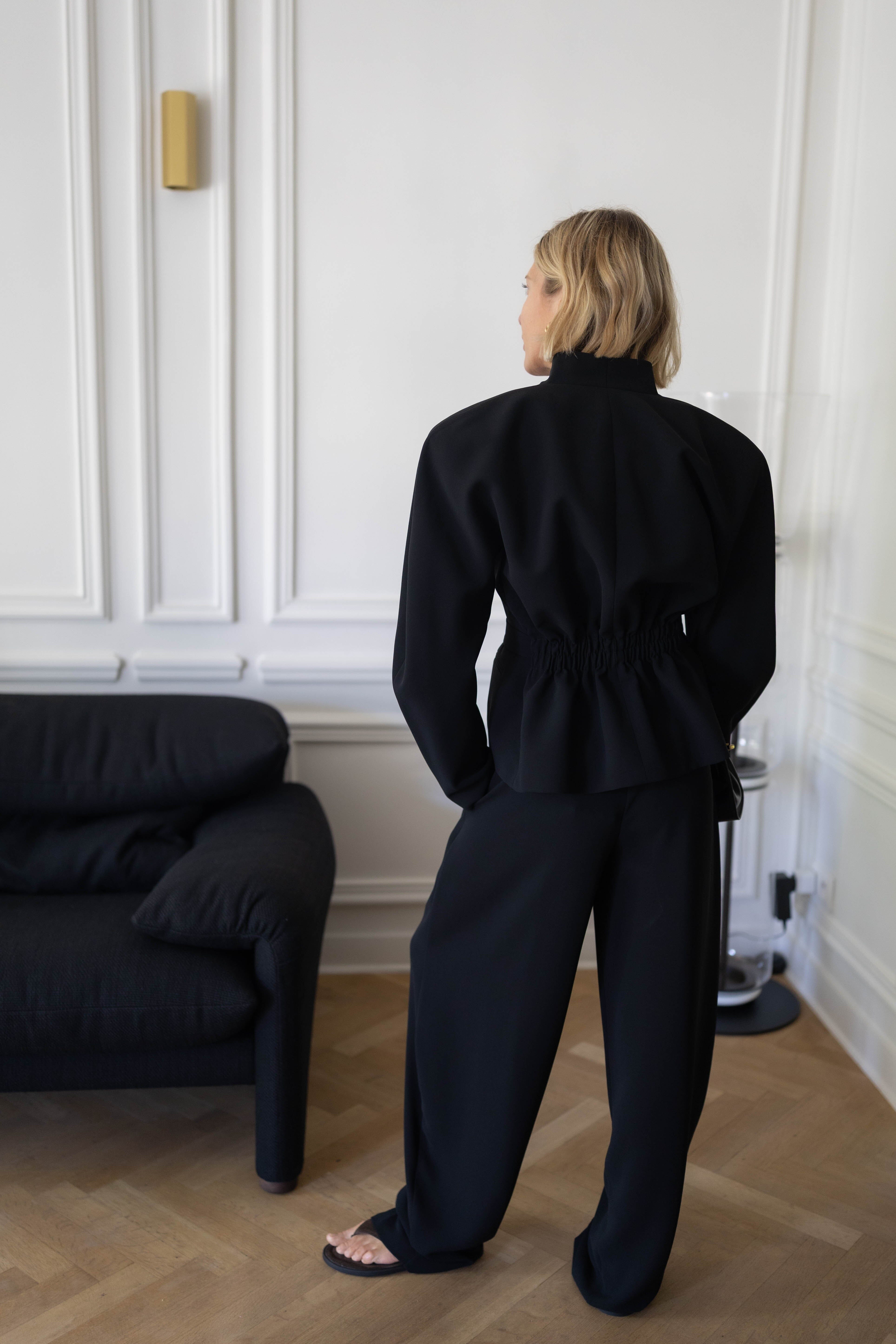 MARGAUX ROUNDED SHOULDER JACKET IN BLACK JACKET THE ANDAMANE