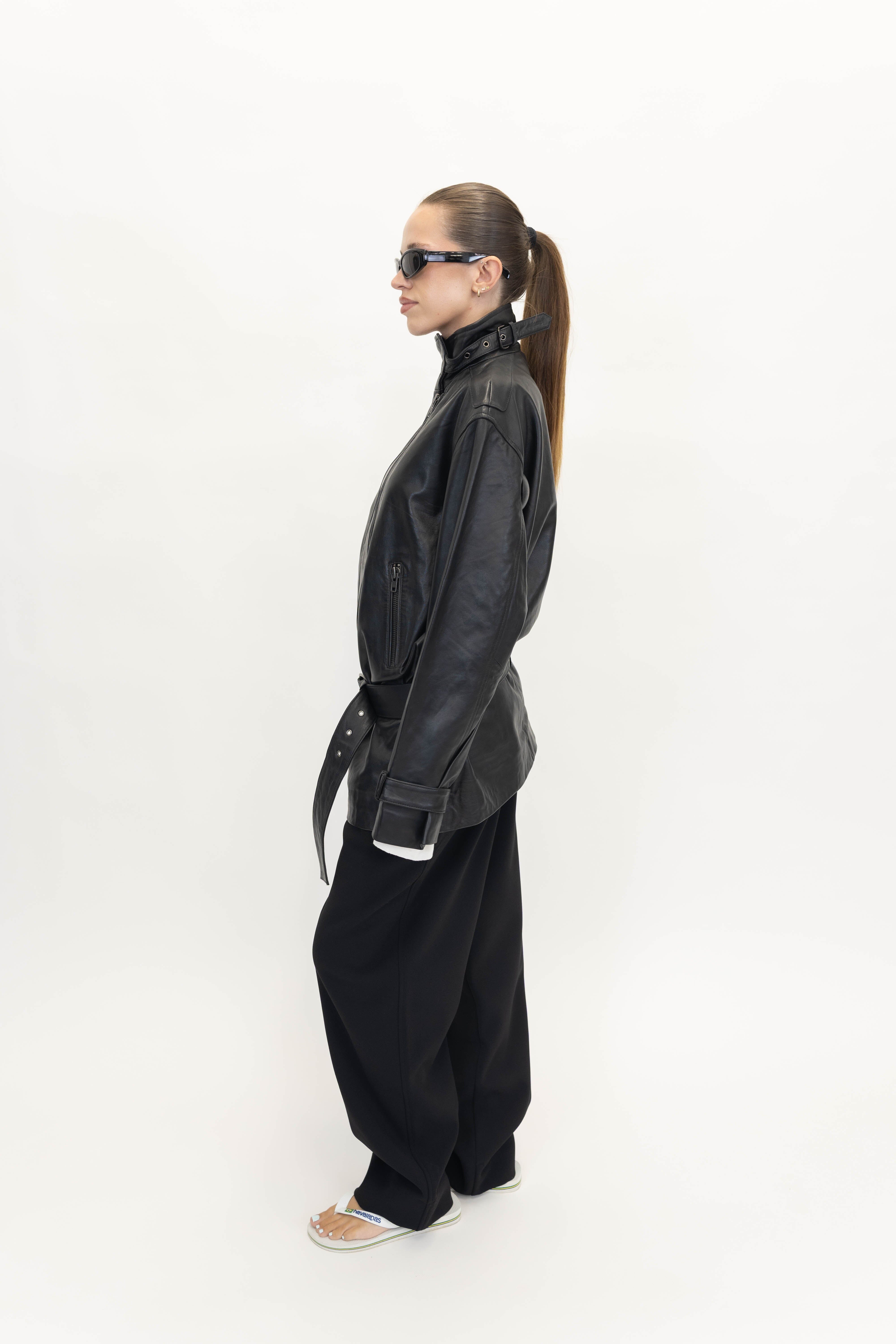 JELENA LEATHER JACKET IN BLACK JACKET OVAL SQUARE
