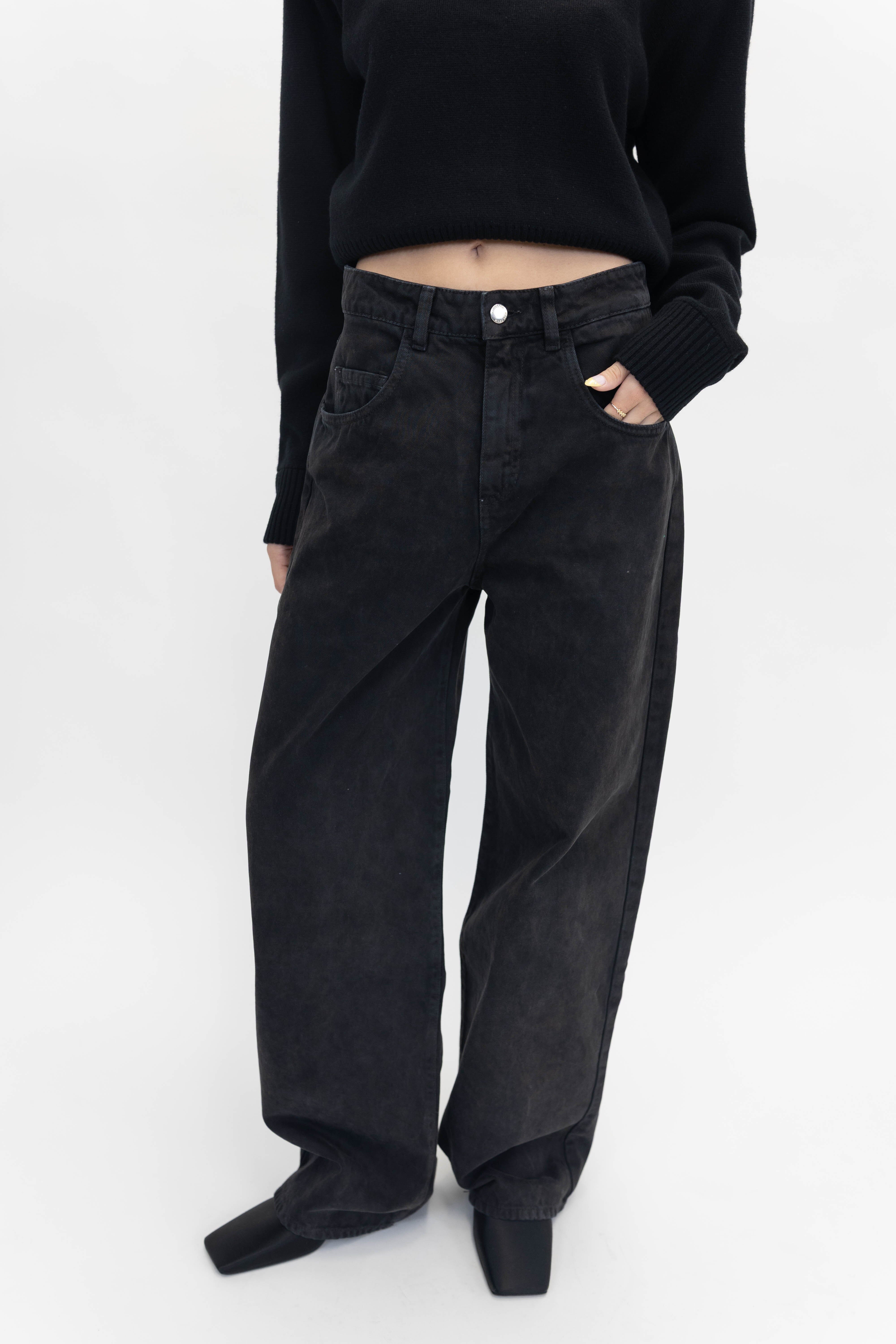 POPPY WIDE LEG JEANS IN BLACK JEANS ICON DENIM