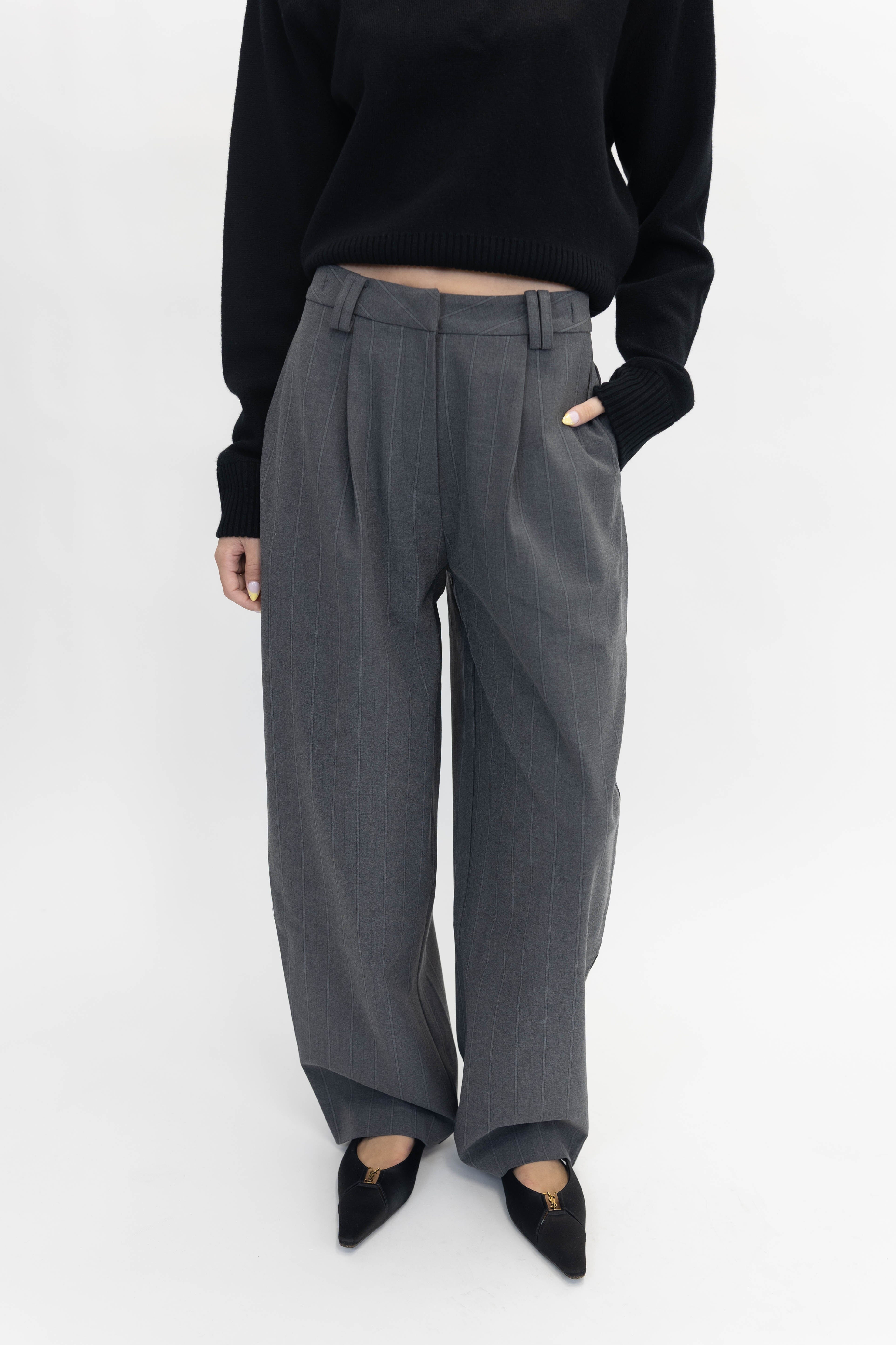 MARY TROUSER IN DARK GREY STRIPE PANTS OVAL SQUARE