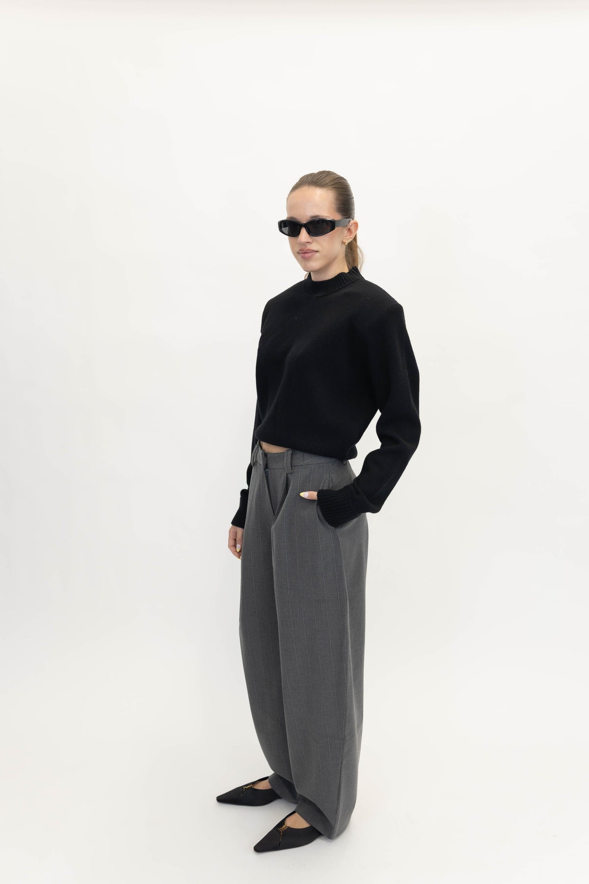 MARY TROUSER IN DARK GREY STRIPE PANTS OVAL SQUARE