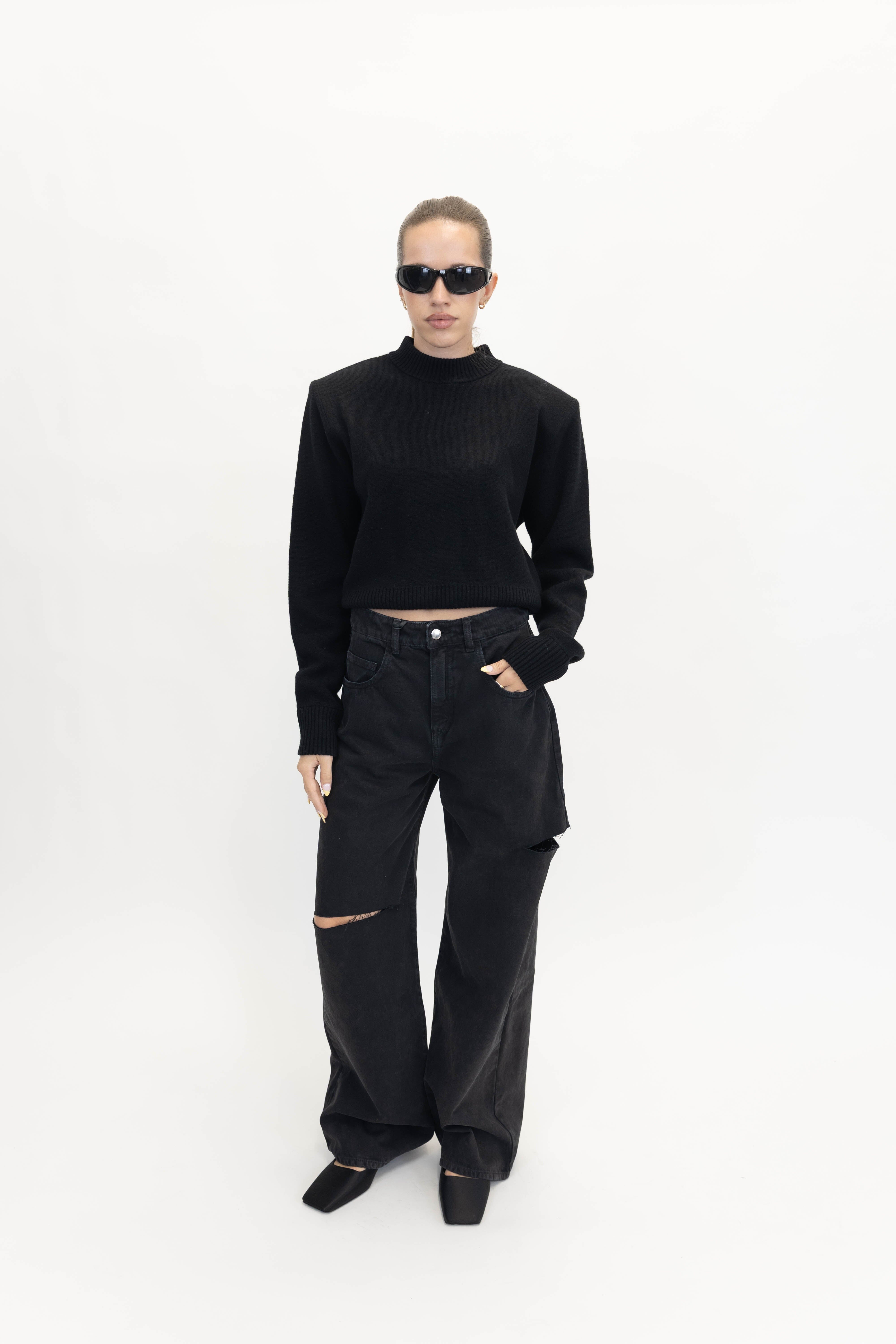 ICON DENIM POPPY SLIT WIDE LEG JEANS IN BLACK JEANS ICON DENIM