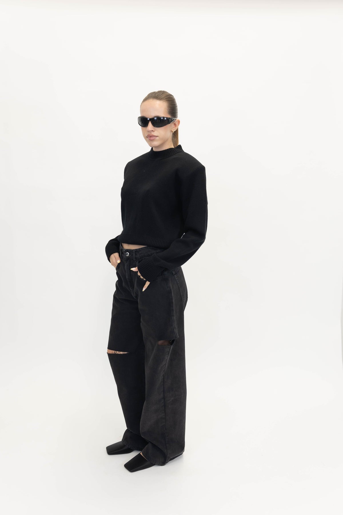 ICON DENIM POPPY SLIT WIDE LEG JEANS IN BLACK JEANS ICON DENIM