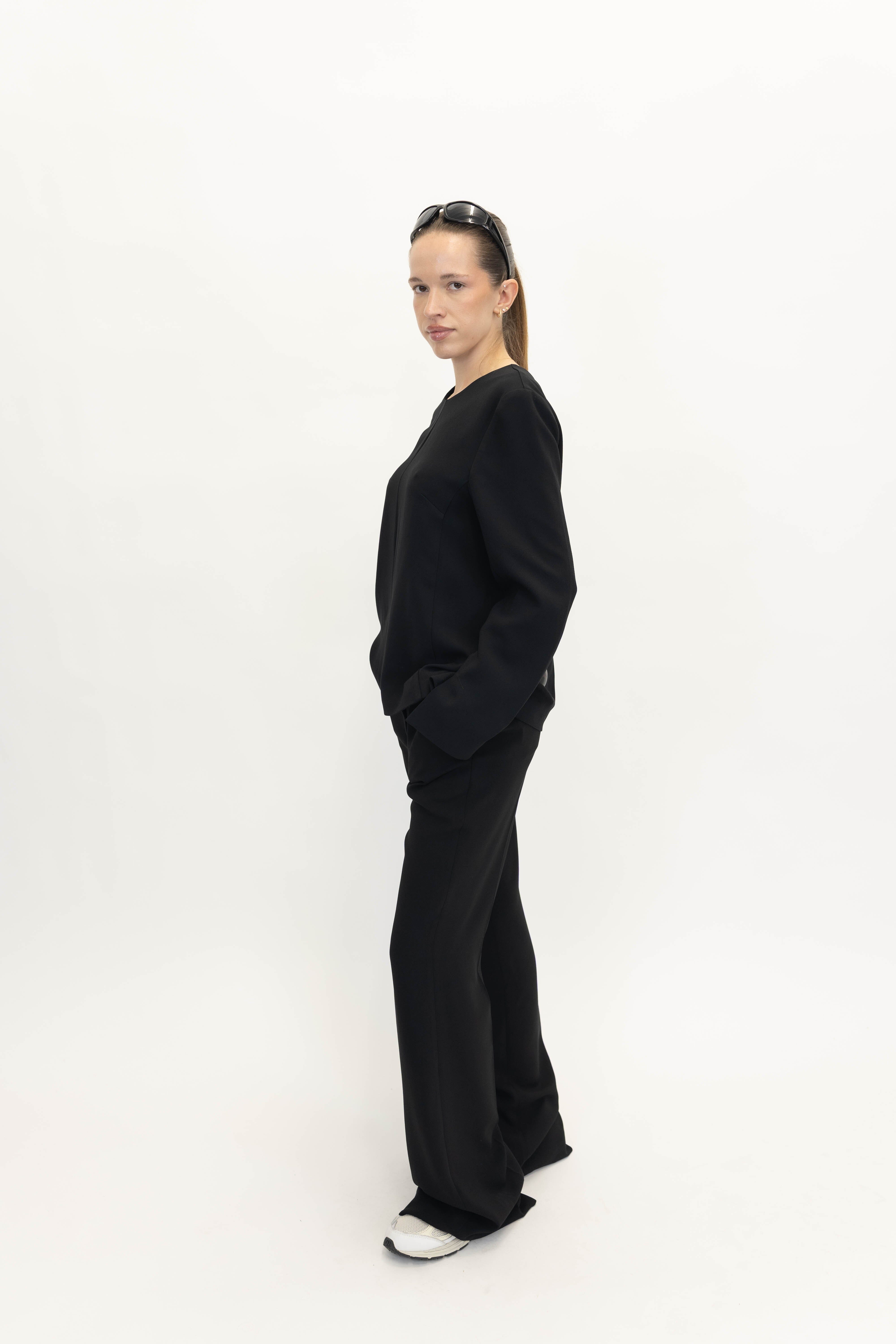 CREPE FLARE PANTS IN BLACK PANTS THE GARMENT