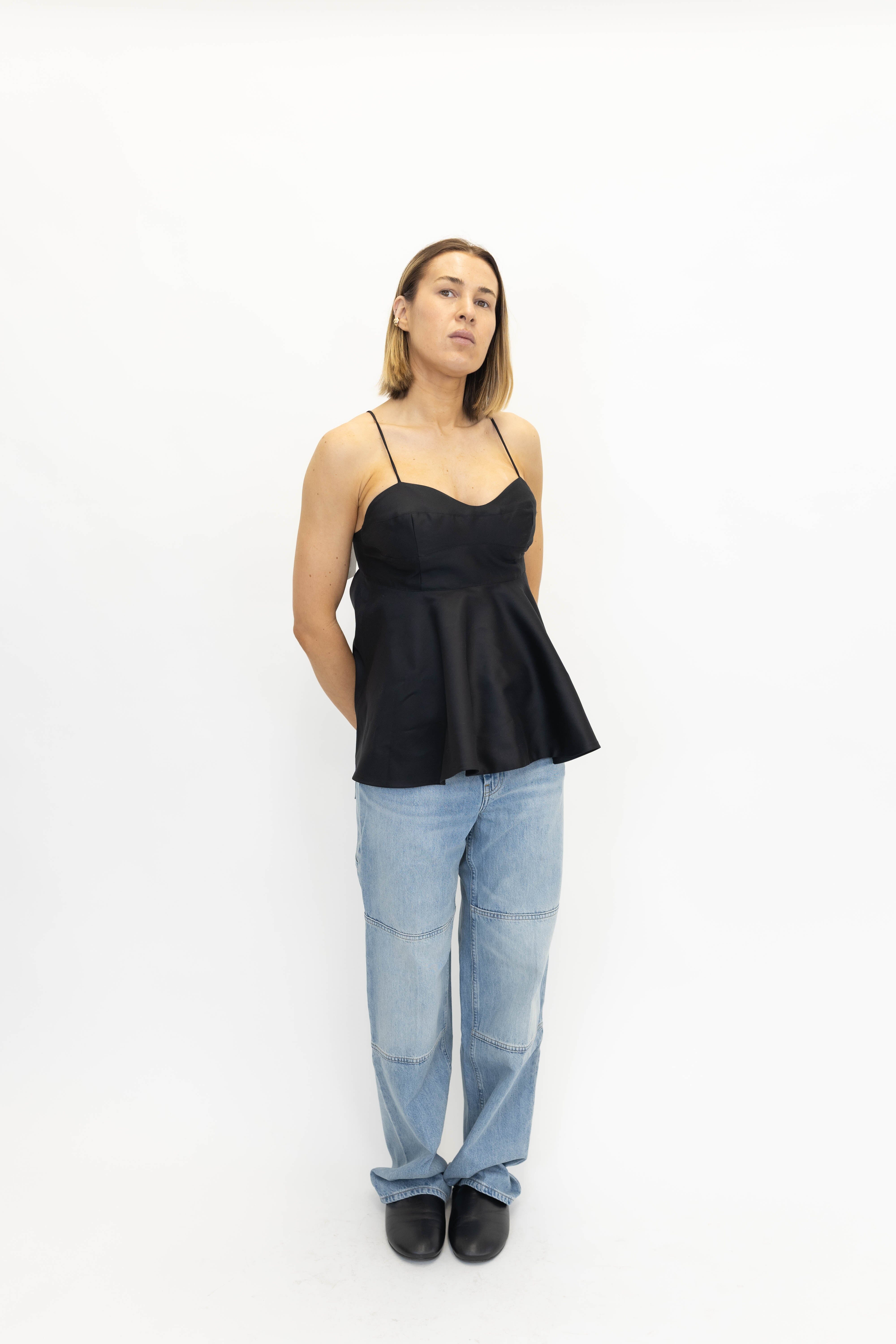 BUSTIER PEPLUM TOP IN BLACK TOP ROHE