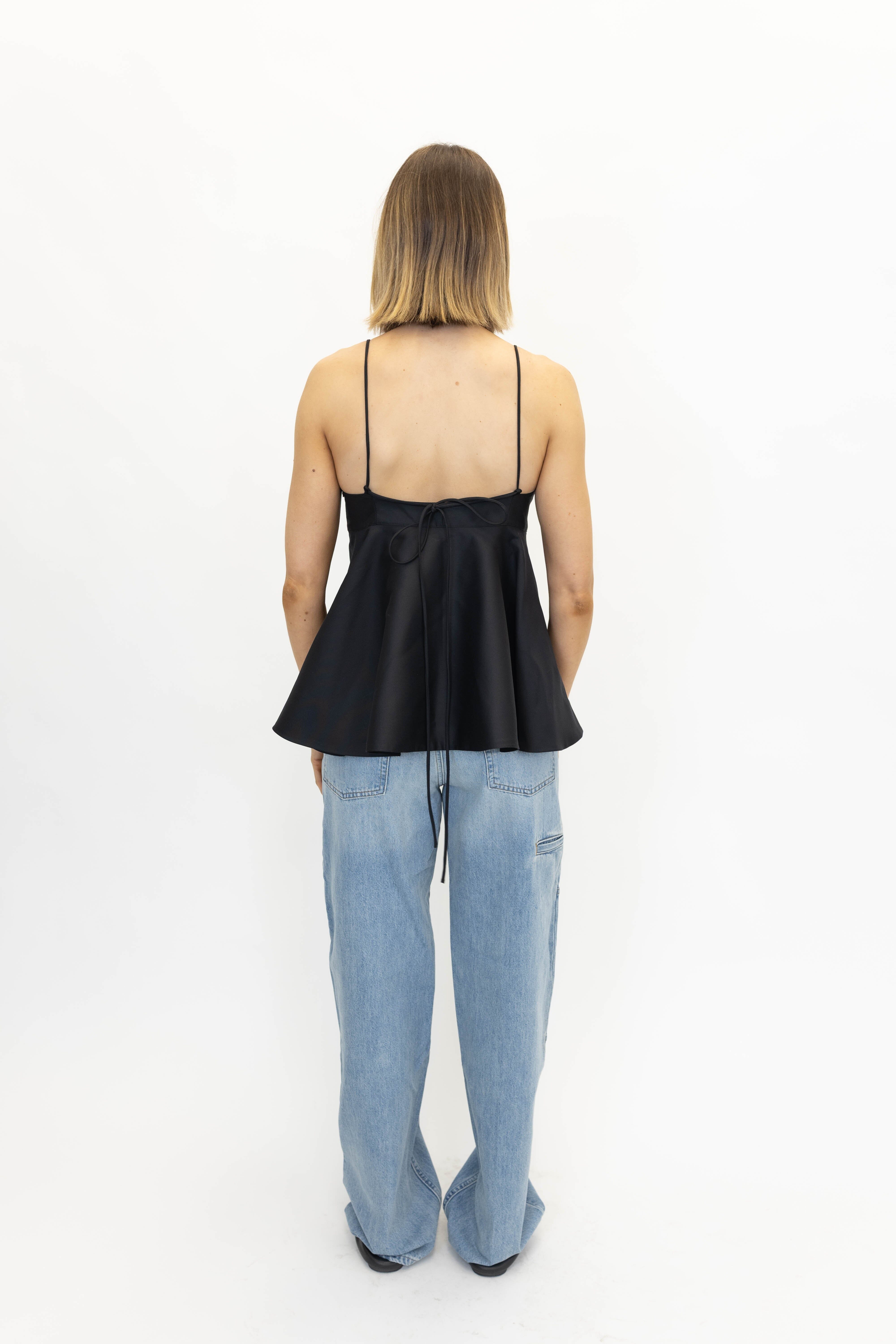 BUSTIER PEPLUM TOP IN BLACK TOP ROHE