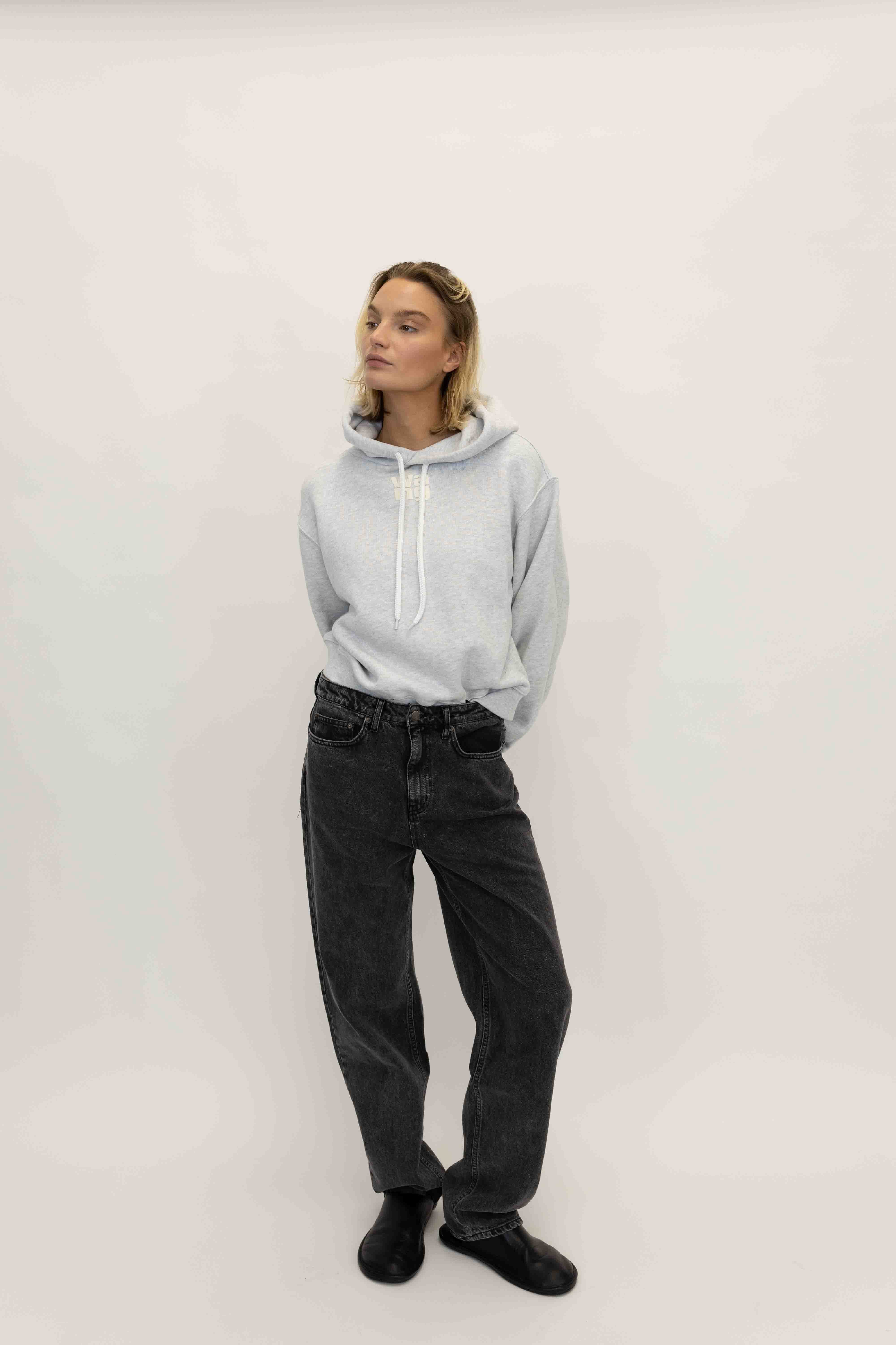 ESSENTIAL TERRY HOODIE WITH PUFF PAINT LOGO IN LIGHT HEATHER GREY SWEATSHIRT ALEXANDER WANG