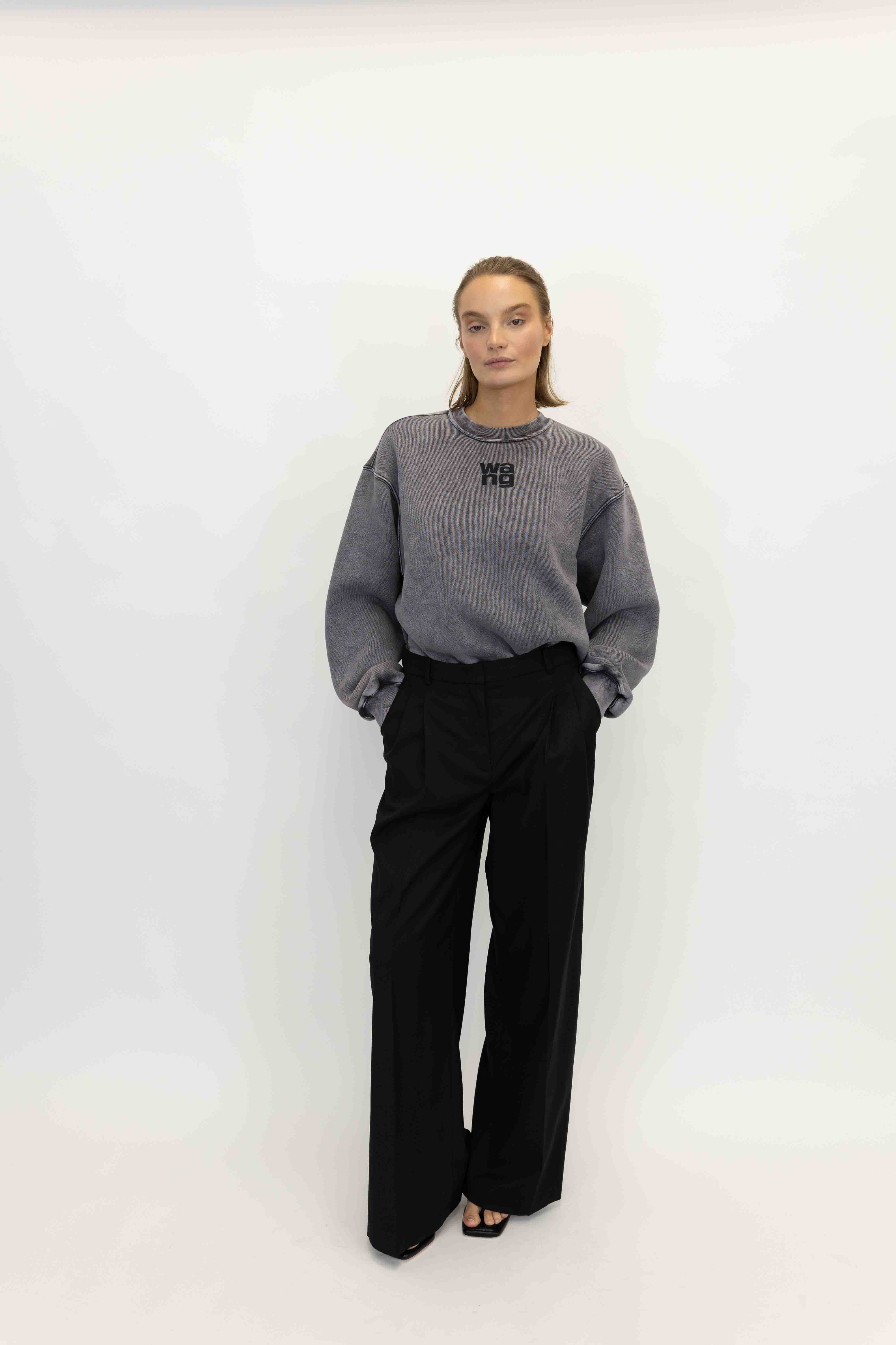 ESSENTIAL TERRY CREW SWEATSHIRT W/ PUFFPAINT LOGO IN WASHED GRANITE SWEATSHIRT ALEXANDER WANG