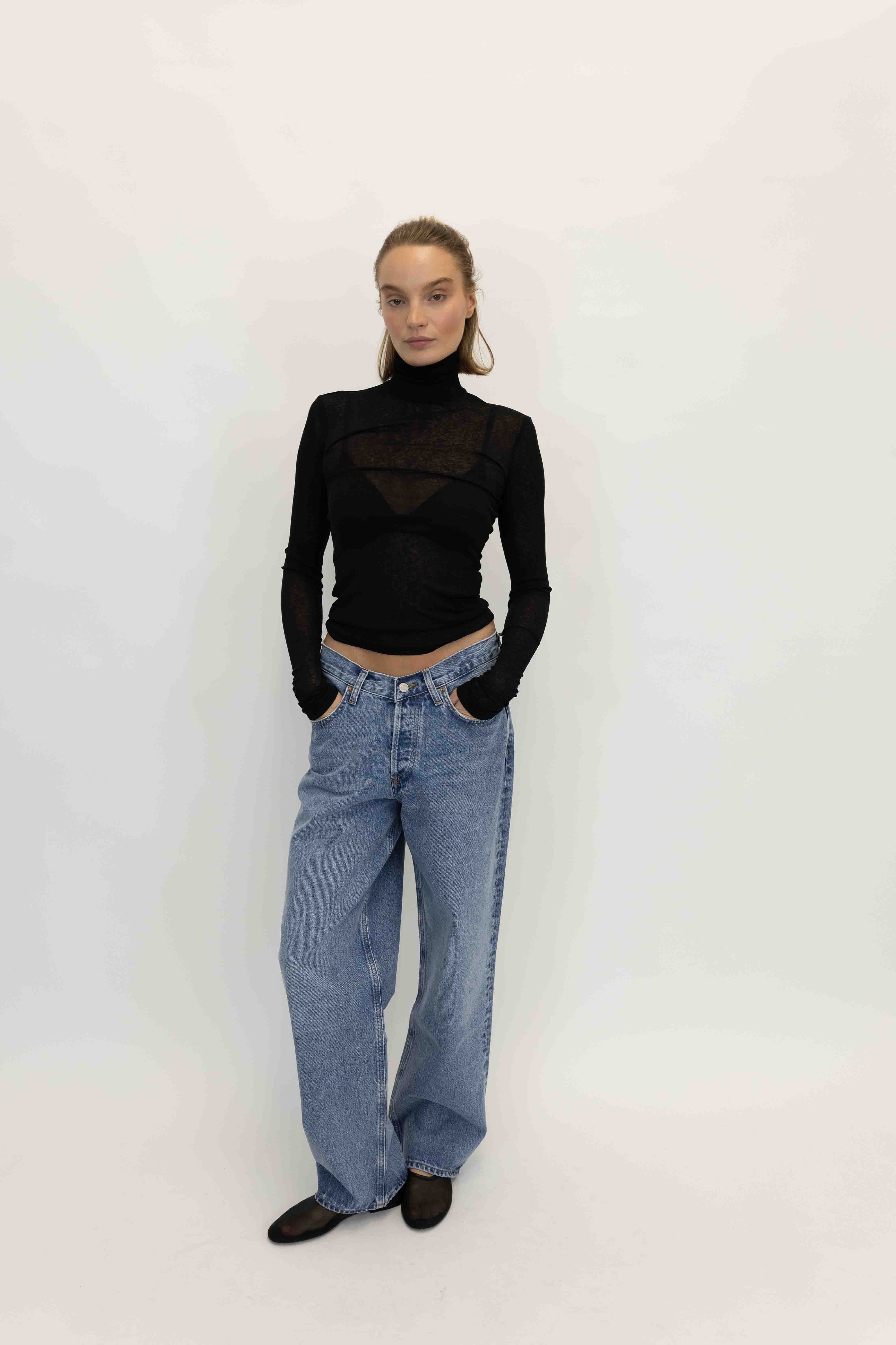 HARRI MESH JERSEY TURTLENECK TOP NANUSHKA