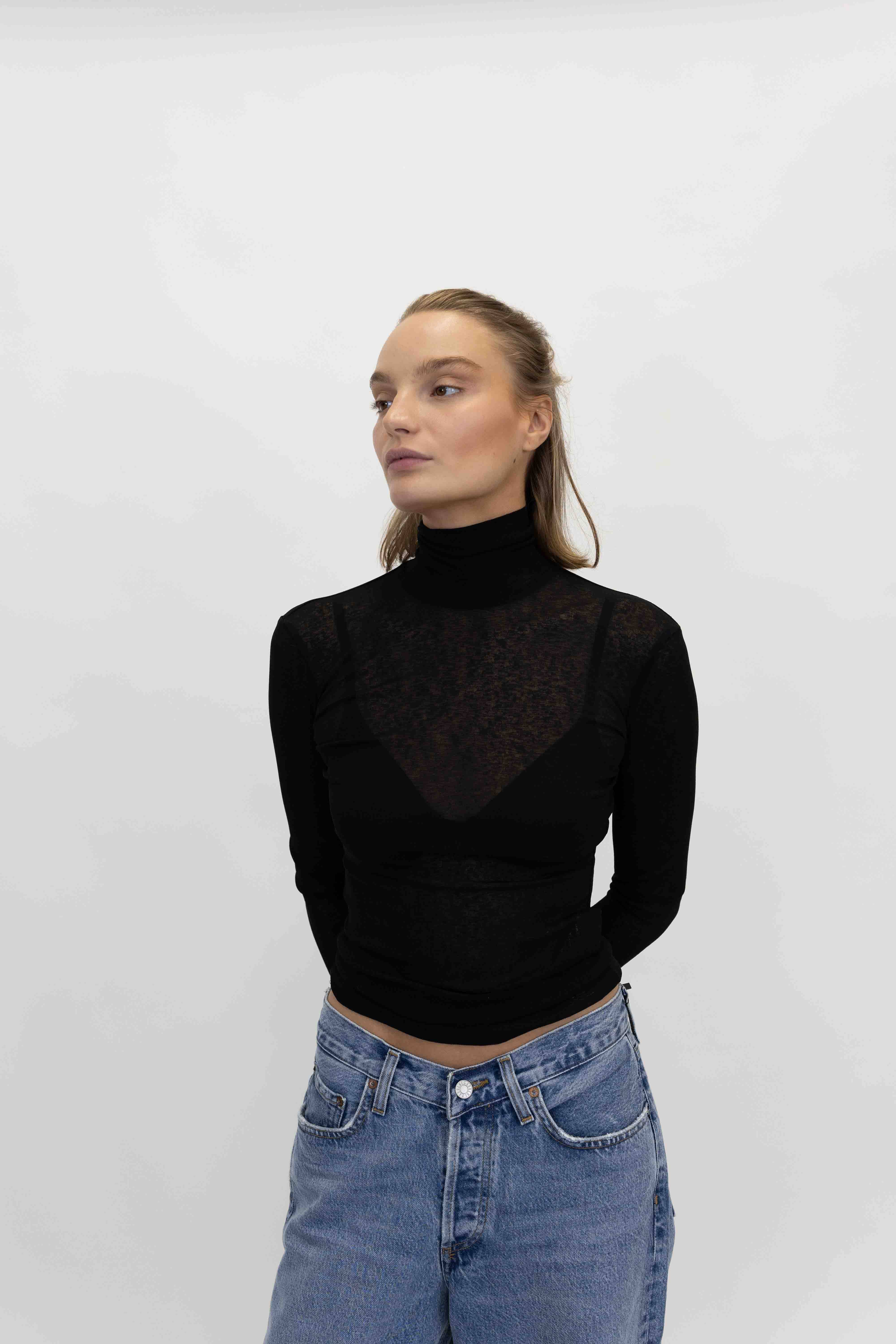 HARRI MESH JERSEY TURTLENECK TOP NANUSHKA