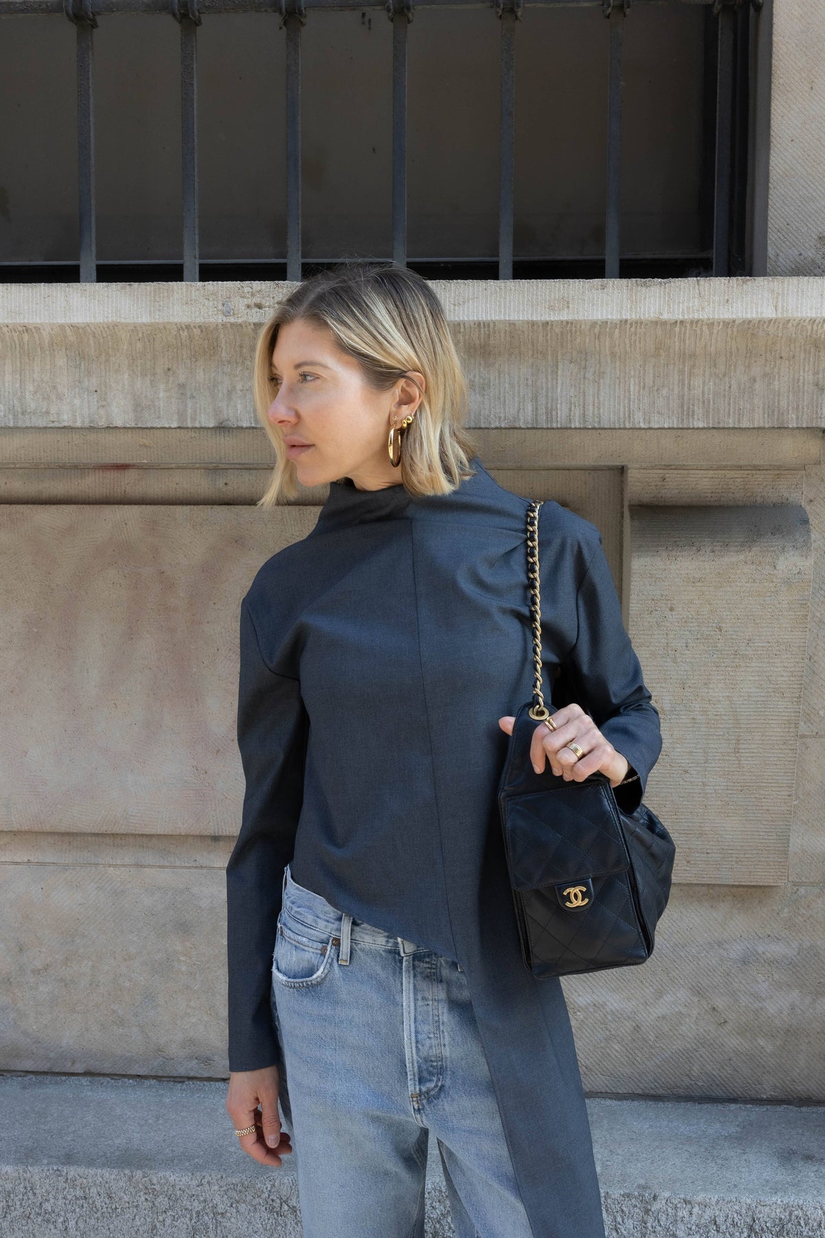 ASYMETRIC TOP IN GREY TOP STUDIO CUT