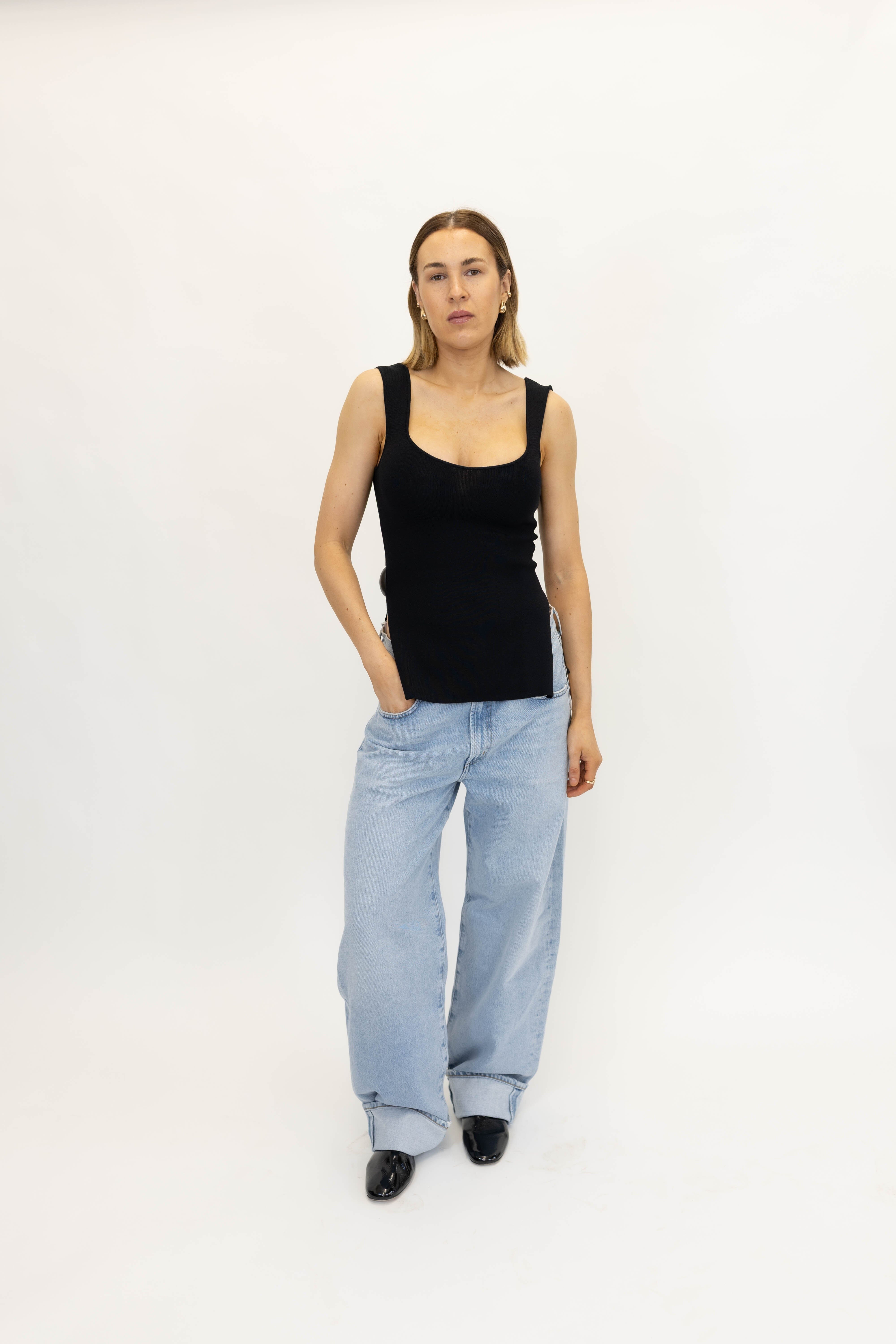 LONG KNITTED BUSTIER TOP IN BLACK TOP ROHE