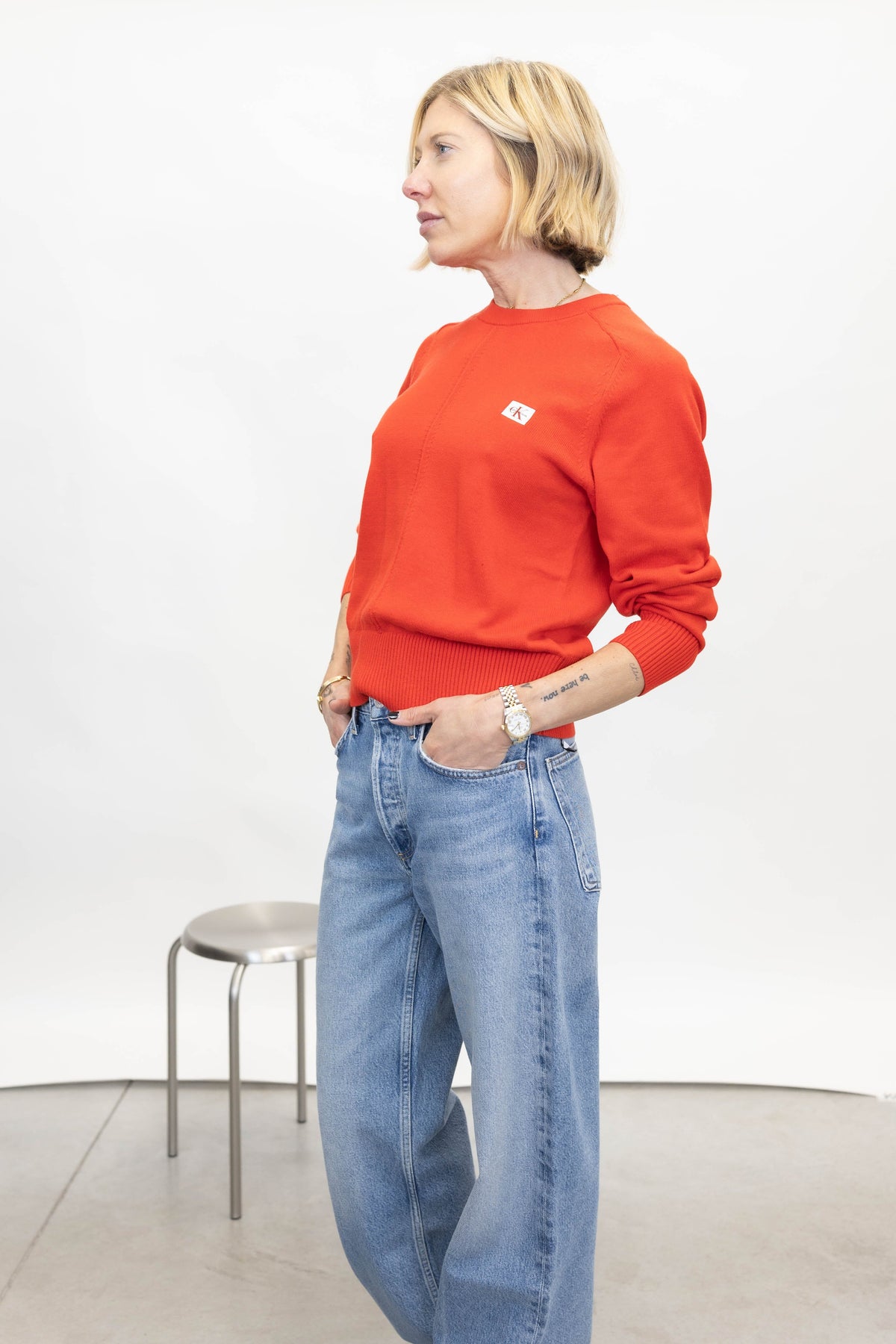 CREWNECK PULLOVER IN GOJI BERRY PULLOVER CALVIN KLEIN