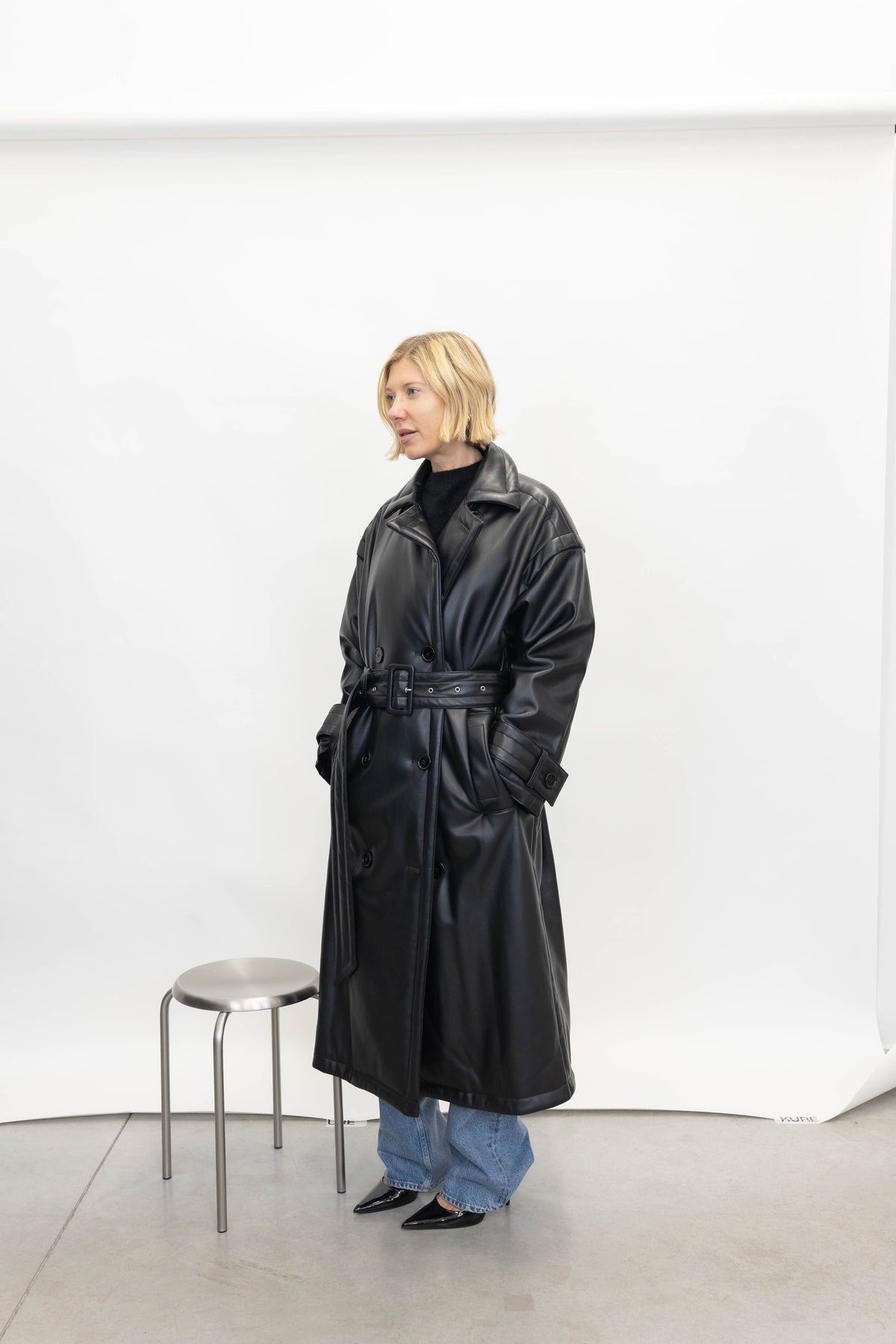 EMILY FAUX LEATHER PUFFER BELTED TRENCH COAT TRENCH STAND STUDIO