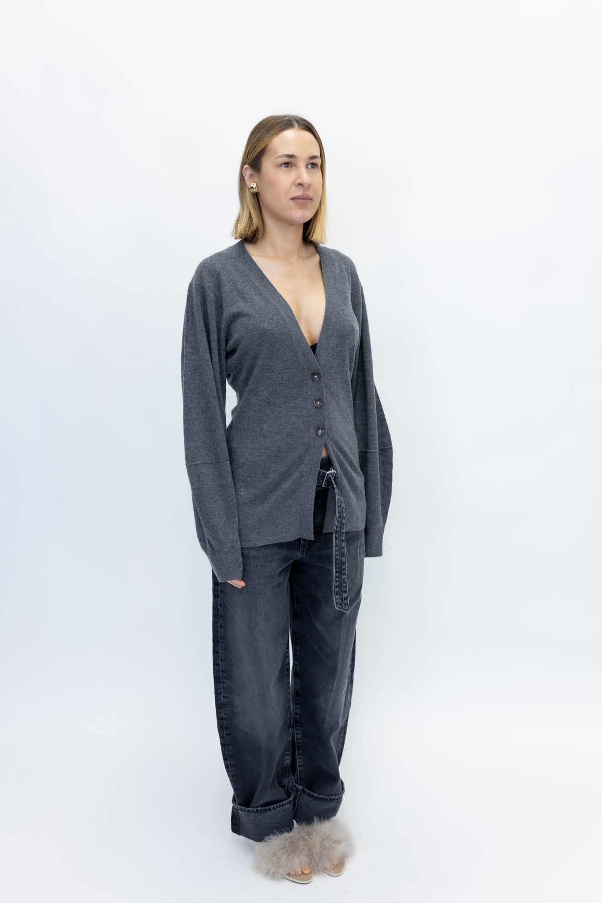 COMO SLEEVE CARDIGAN IN GREY MELANGE CARDIGAN THE GARMENT