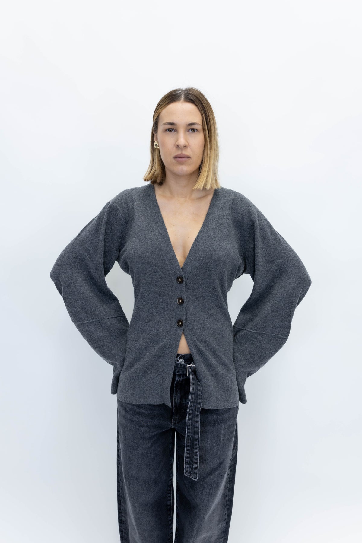 COMO SLEEVE CARDIGAN IN GREY MELANGE CARDIGAN THE GARMENT